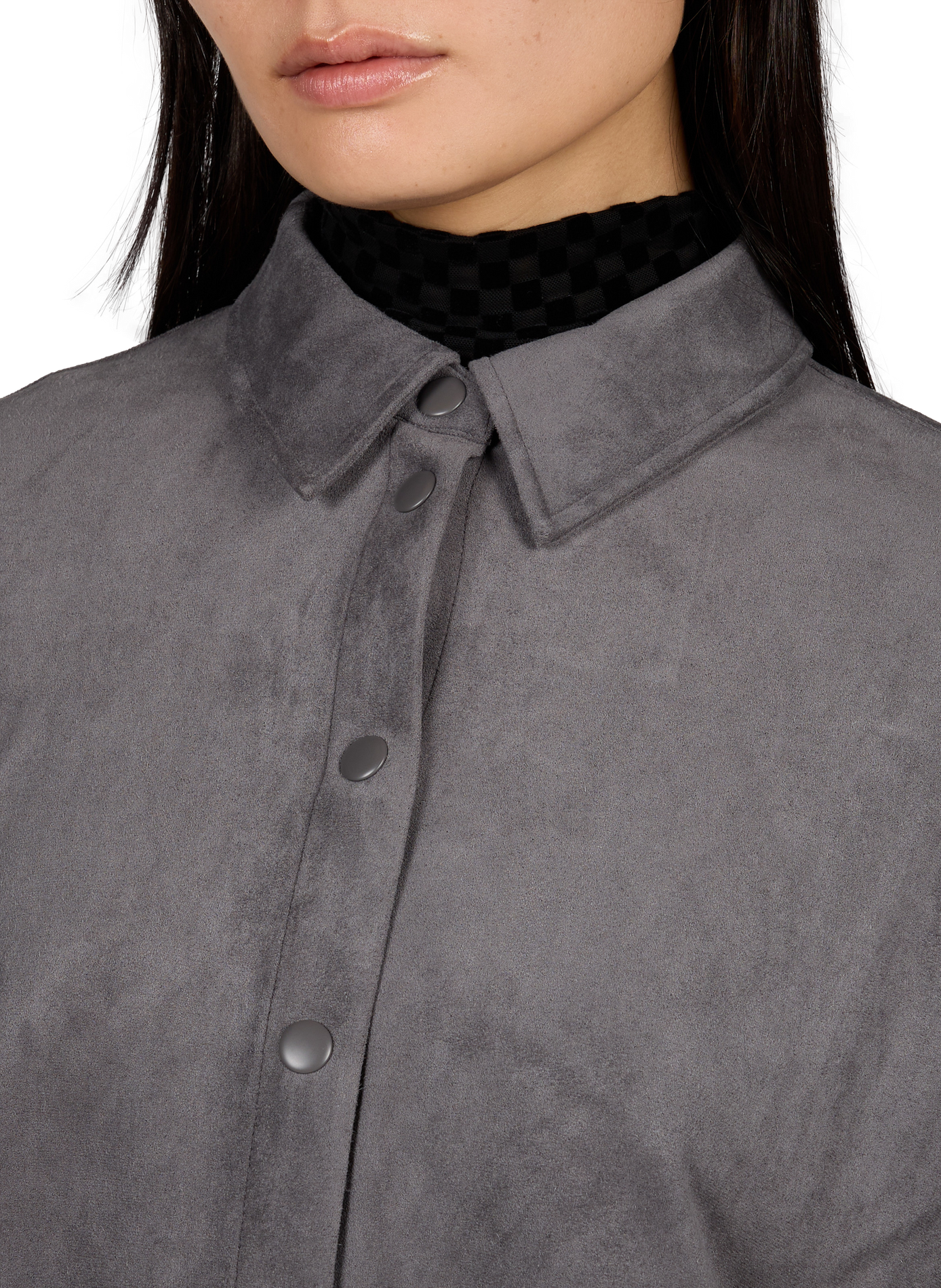Loose-Fitting Button-Up Top in Suede-Effect Fabric OBJECT Grey