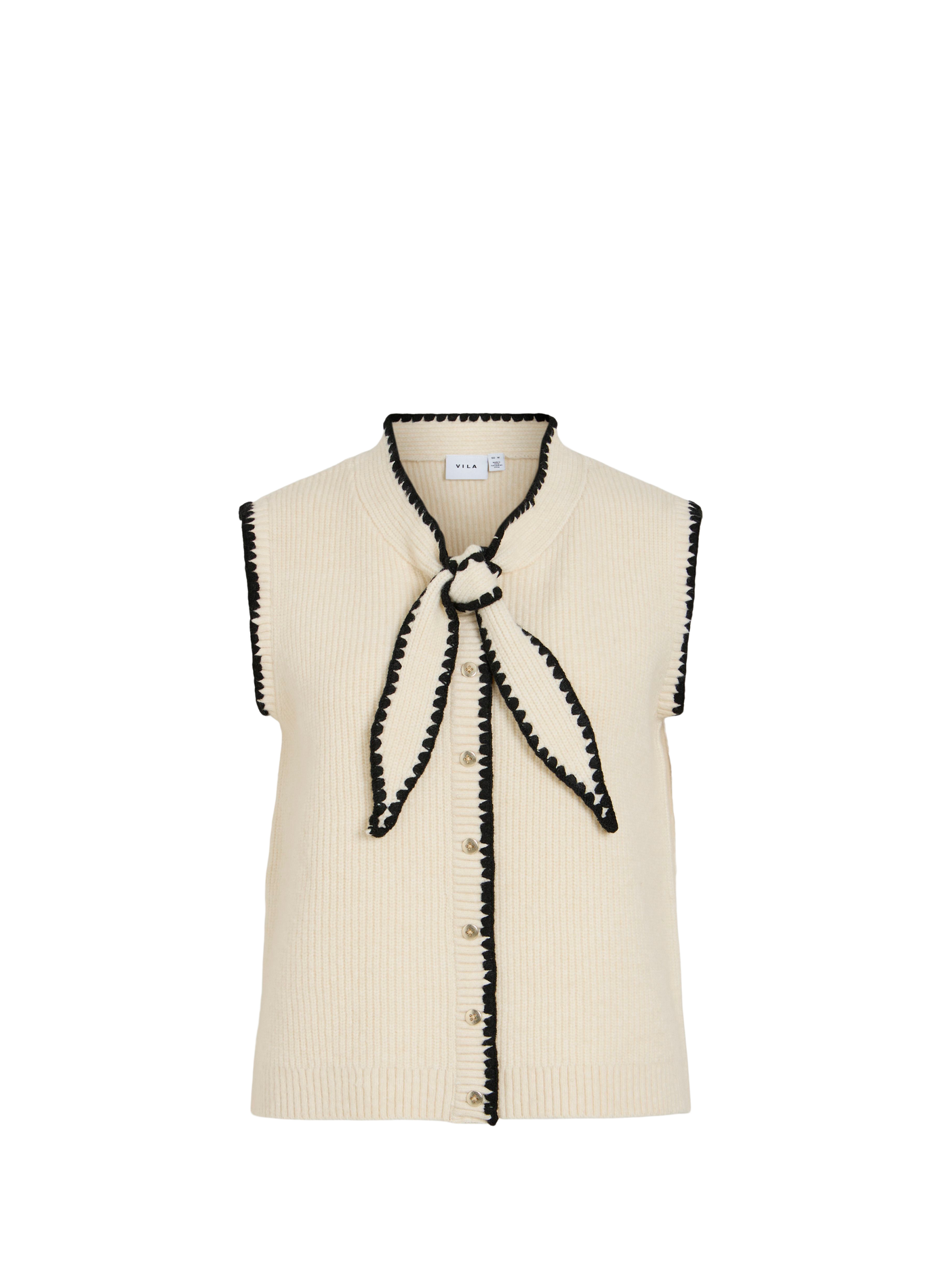 Straight sleeveless knitted cardigan VILA Beige