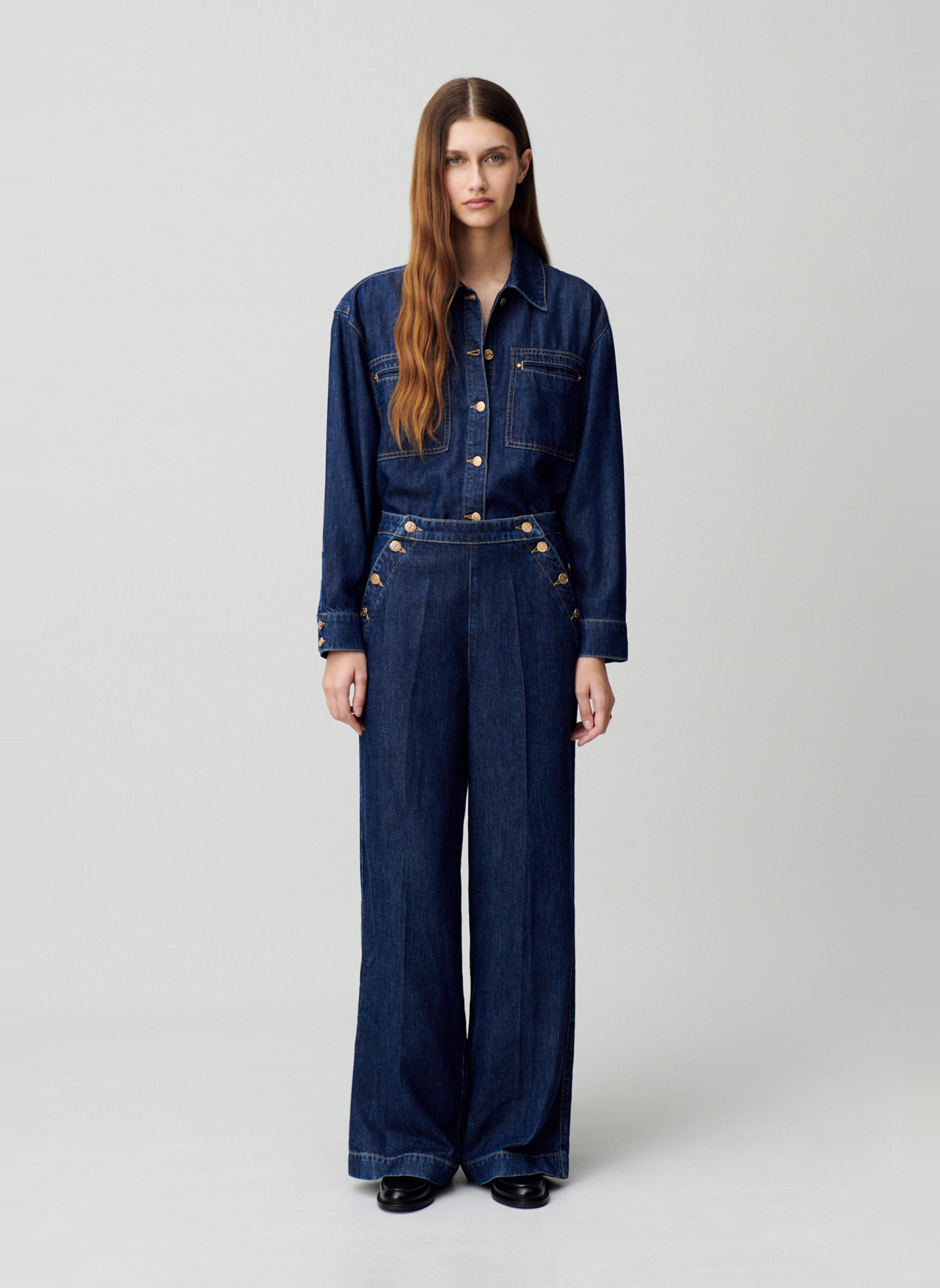 Chemise col classique en denim CLAUDIE PIERLOT Bleu