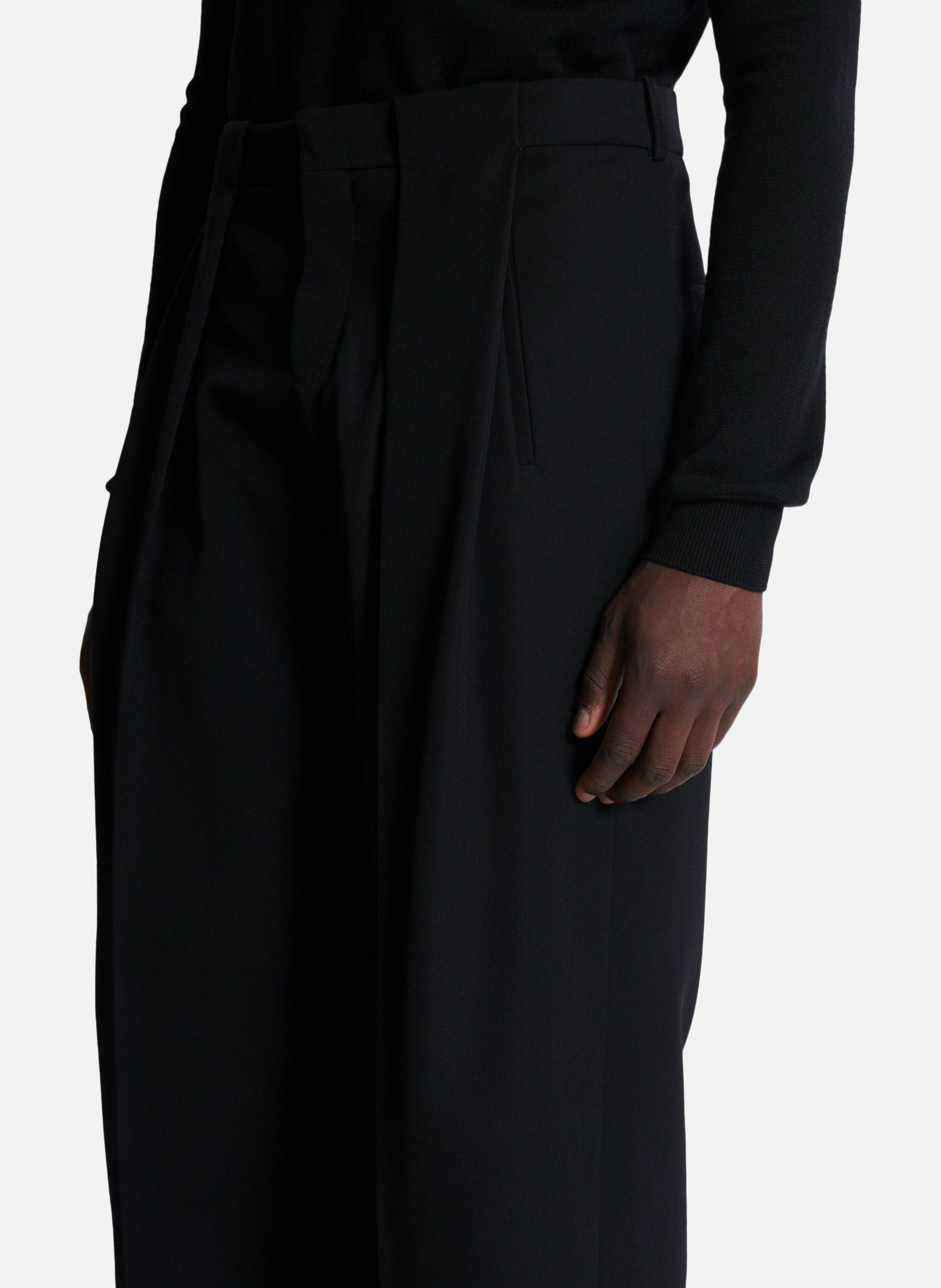 Pantalon à plis en grain de poudre BALMAIN Noir