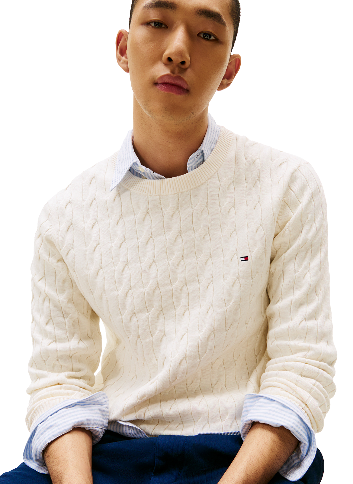 Pull en maille torsadée en coton TOMMY HILFIGER Beige