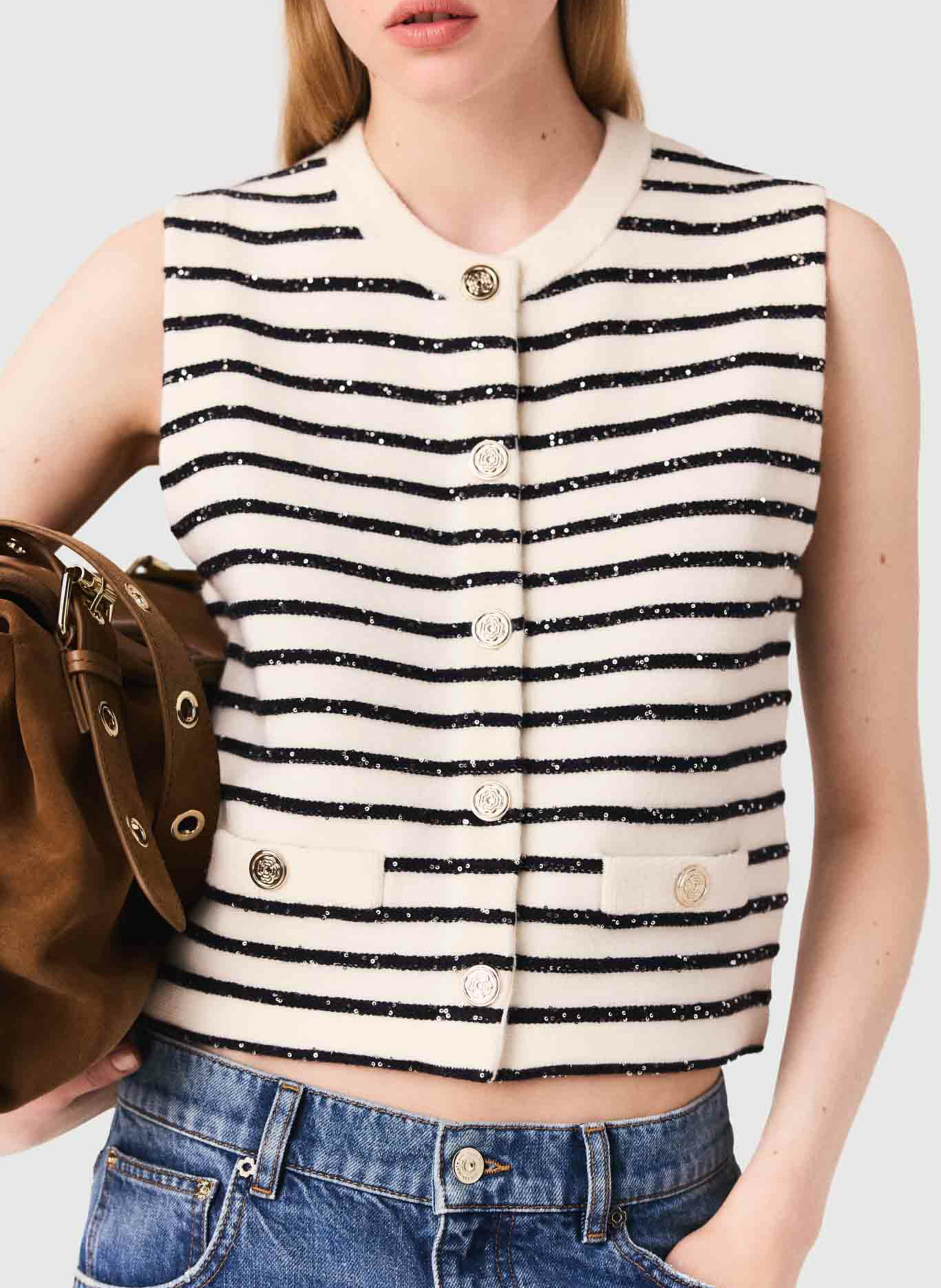 Gilet col rond MAJE Blanc