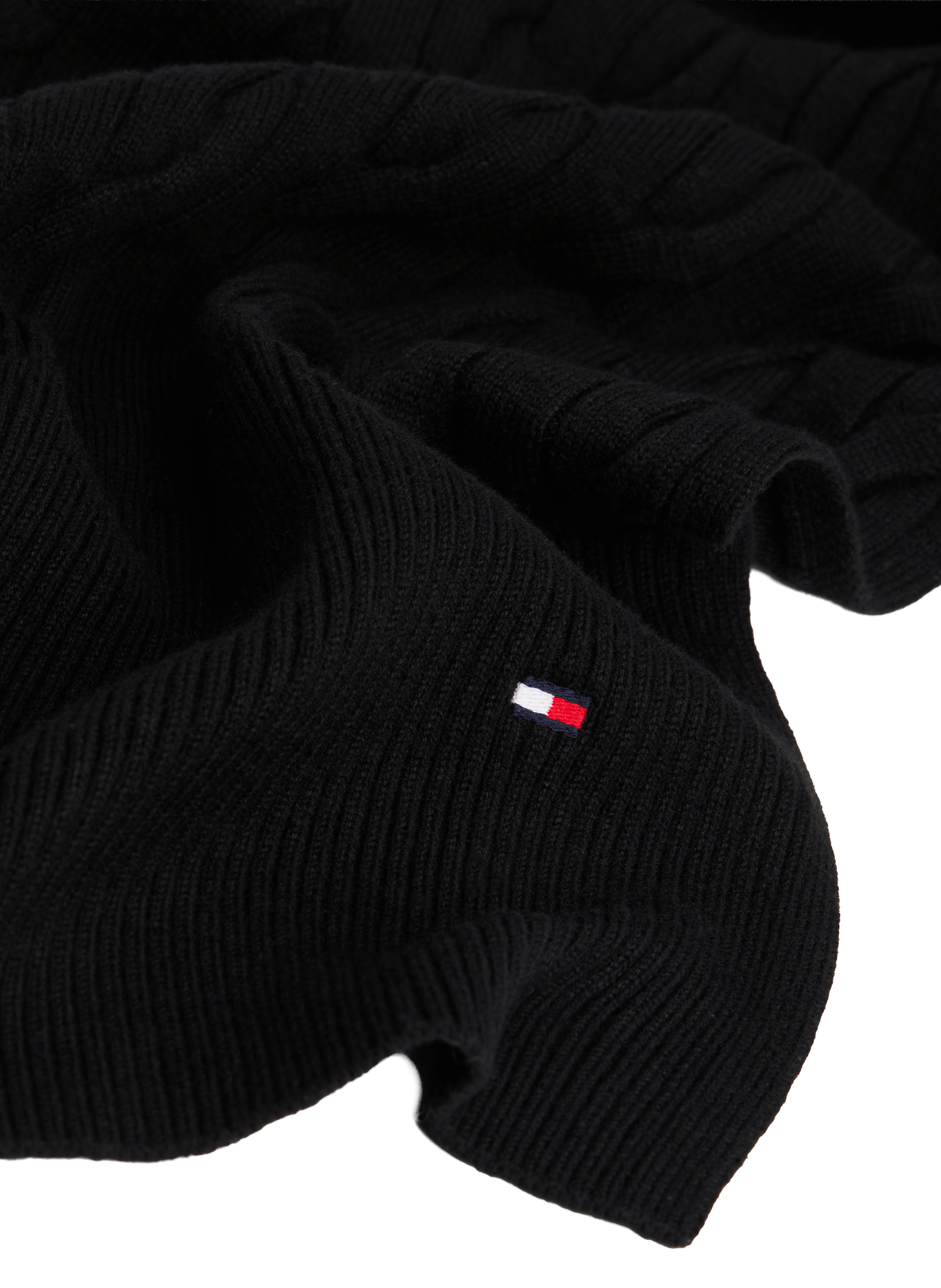 Twisted cable knit wool blend scarf TOMMY HILFIGER Black