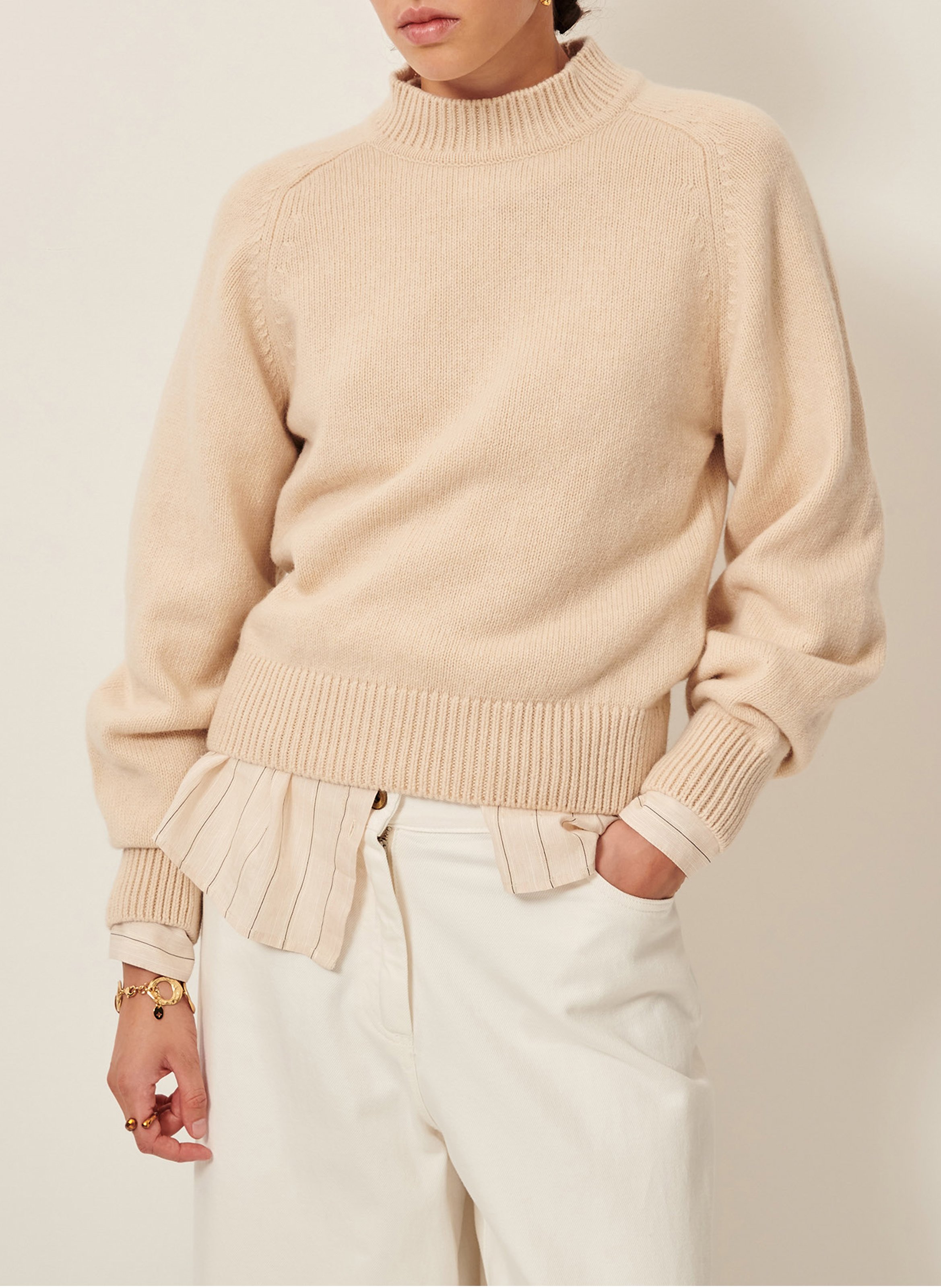 SESSUN Pull droit en laine mélangée dalan Beige