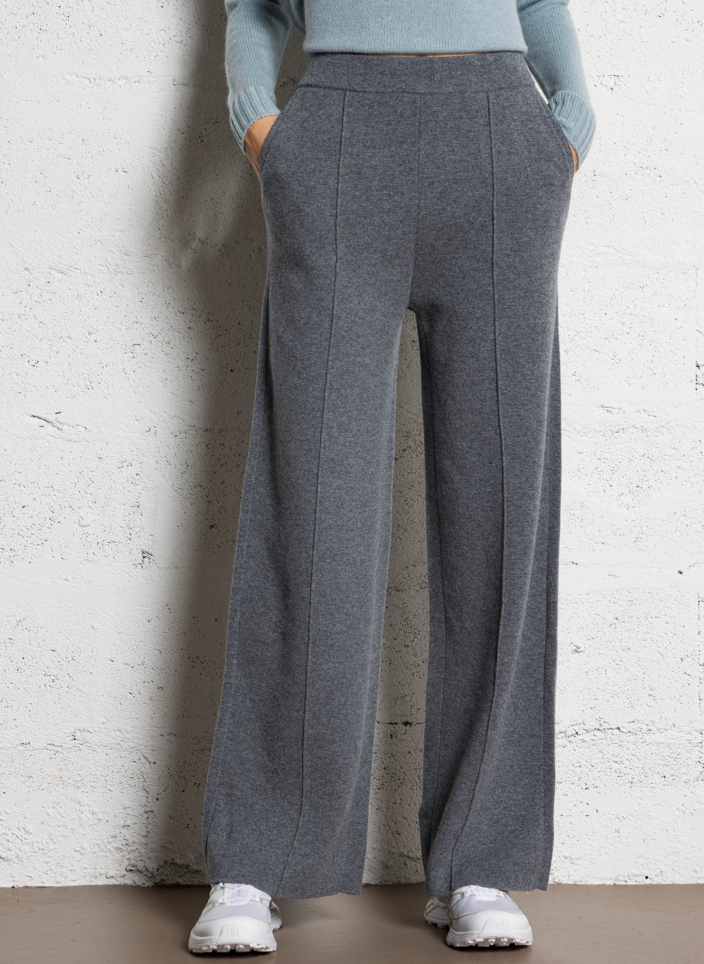 Pantalon large taille haute en cachemire dion KUJTEN Argent