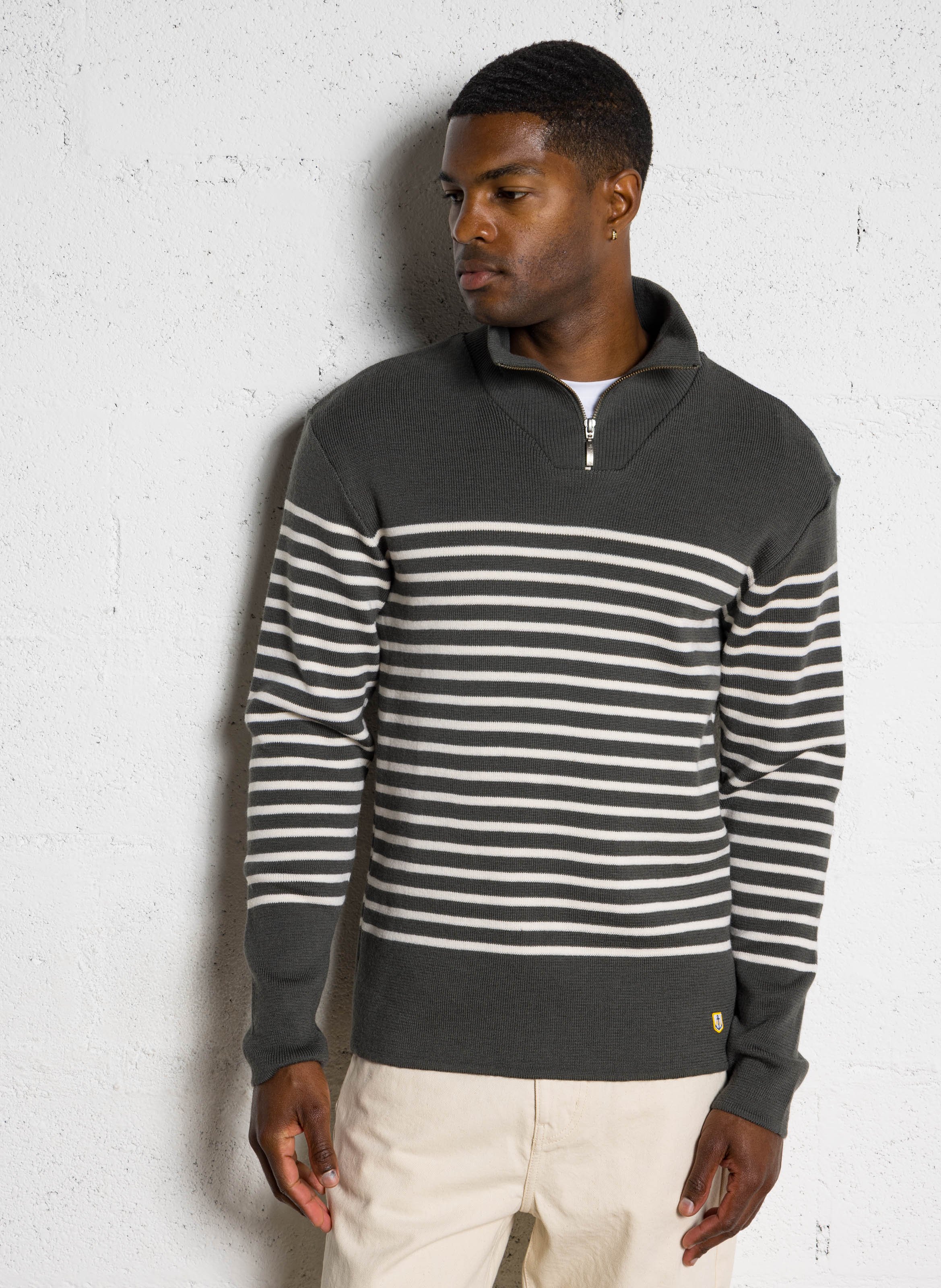 Marinière slim à col camionneur en laine ARMOR-LUX Kaki