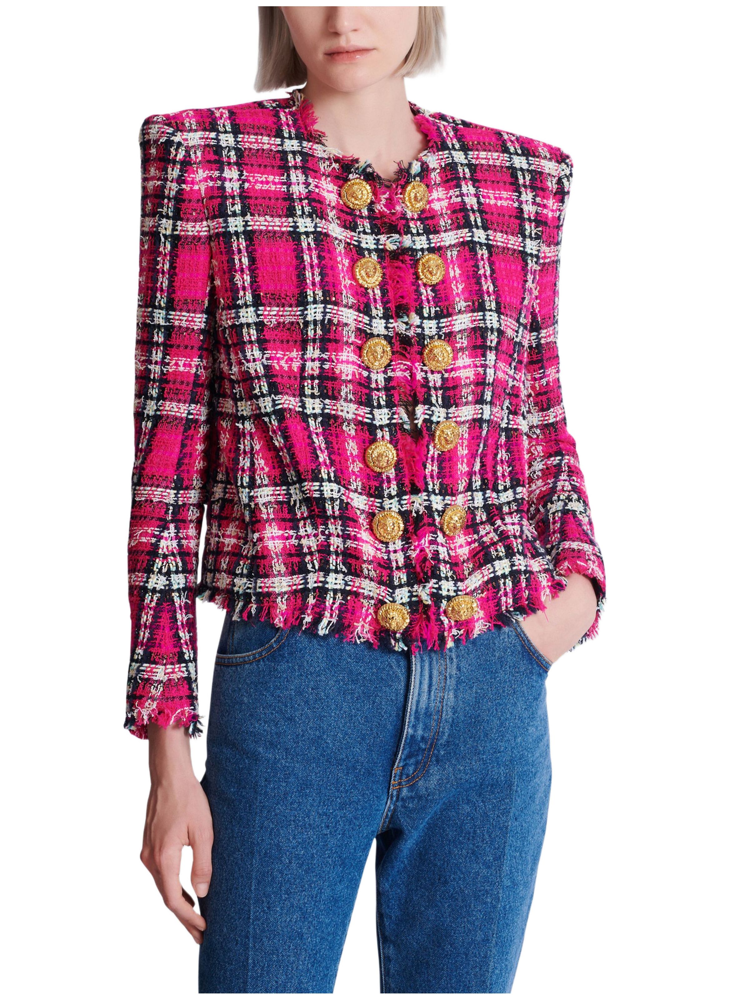 Spencer en tweed tartan à paillettes BALMAIN Rose