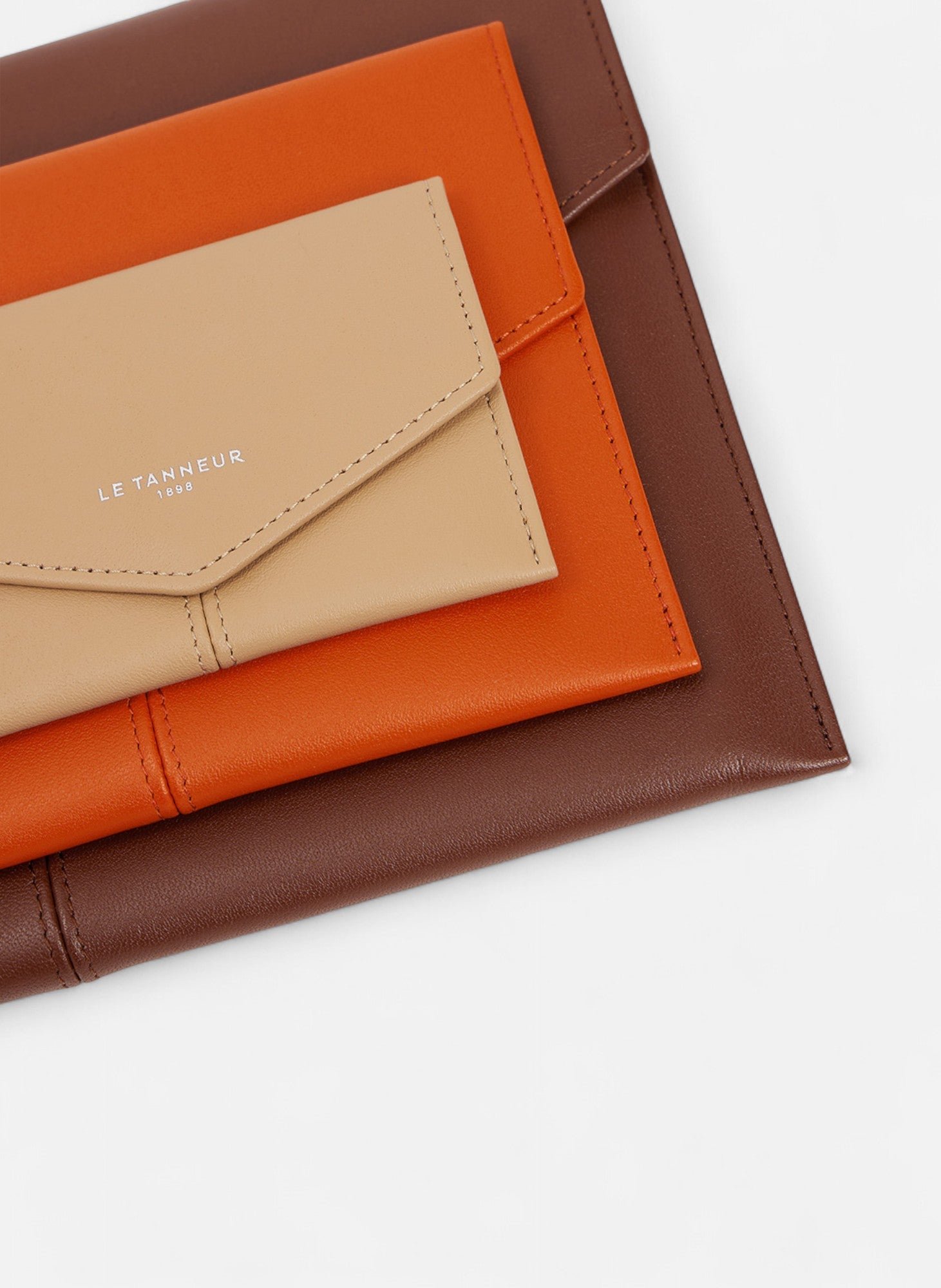 Trio de pochettes charlotte en cuir lisse LE TANNEUR Marron