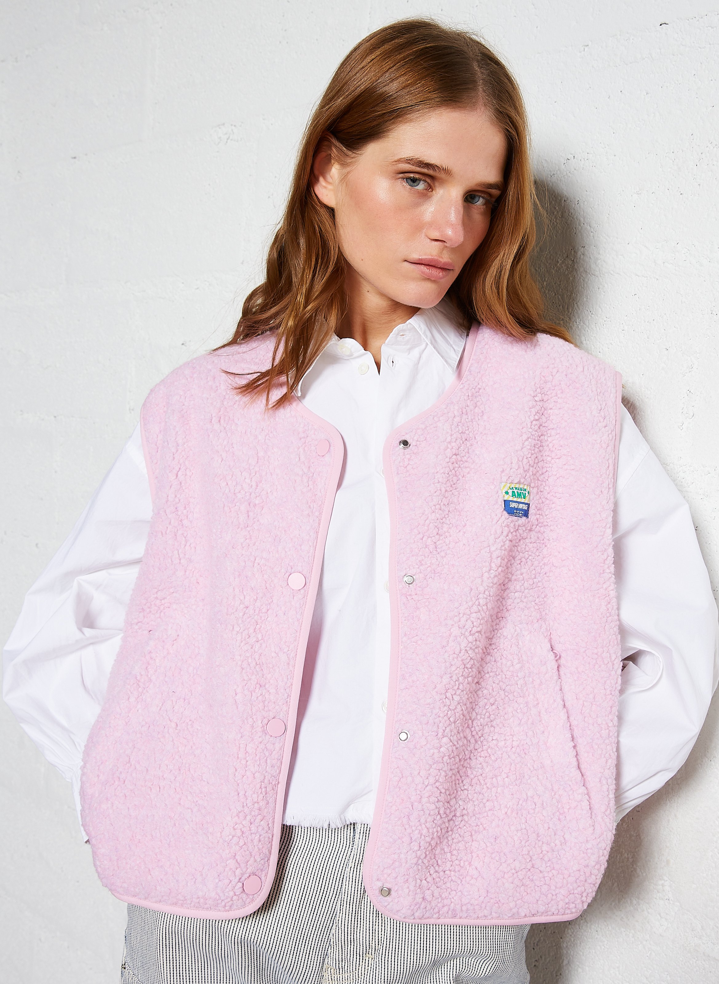 Gilet col rond molletonné sans manches hoktown AMERICAN VINTAGE Rose