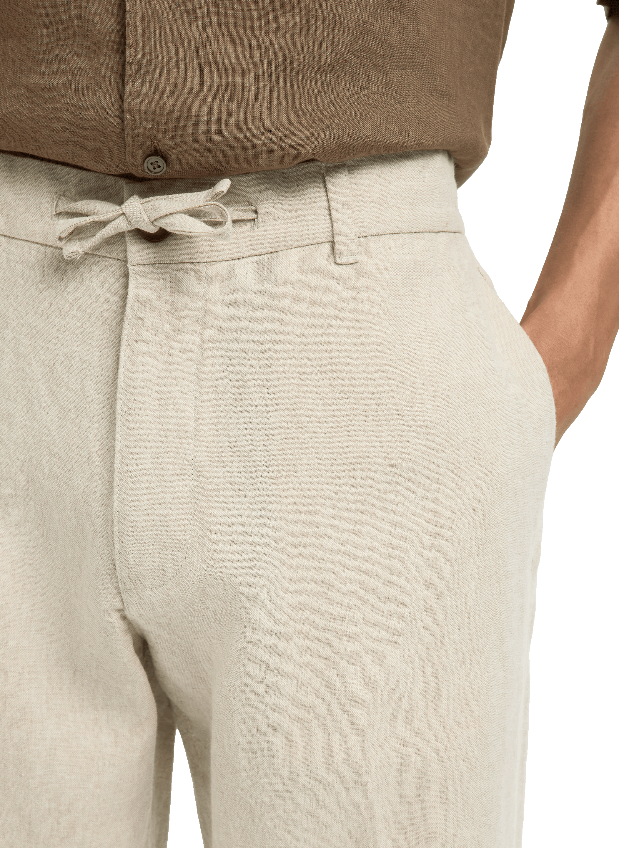 Straight-fit linen and cotton trousers SELECTED Beige