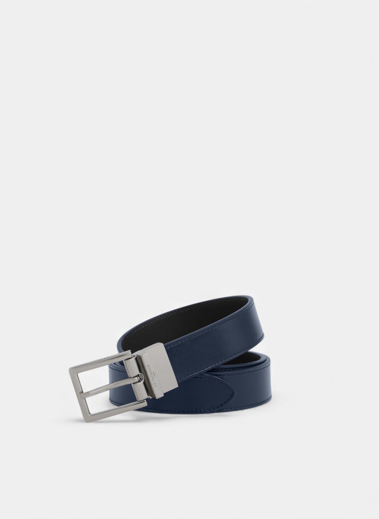 Ceinture réversible avec boucle rectangle en cuir lisse LE TANNEUR Noir