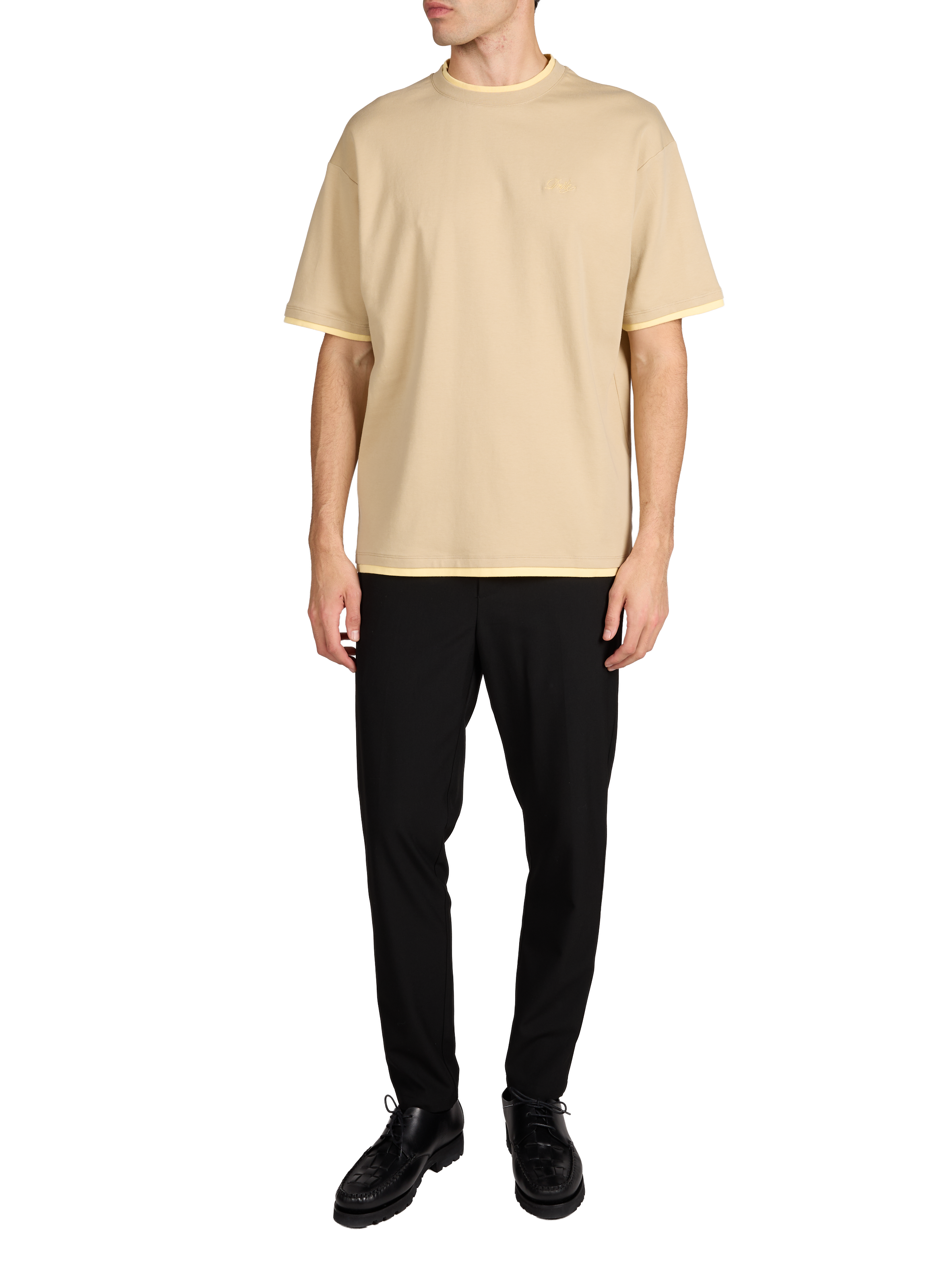 T-shirt with round neck embroidery from a cotton brand. DROLE DE MONSIEUR Beige