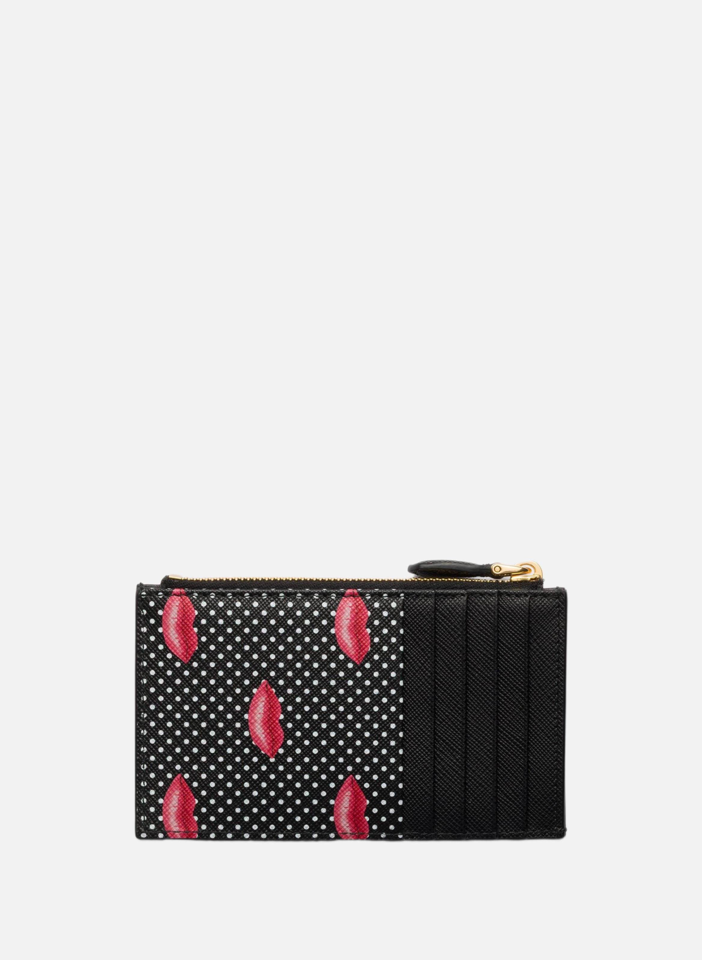 Porte-cartes en cuir saffiano imprimé PRADA Noir