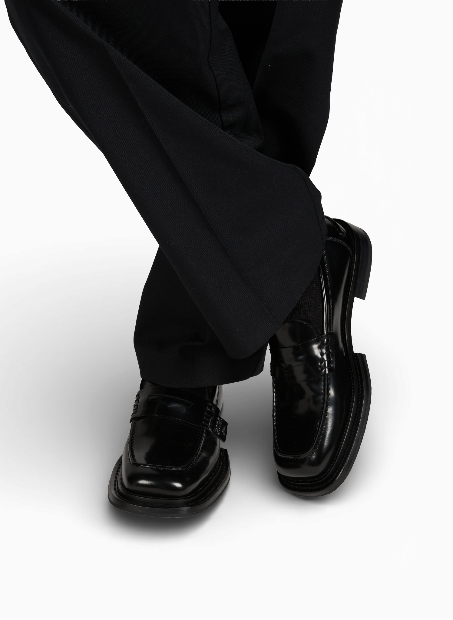 Square-toe leather loafers MOSCHINO Black