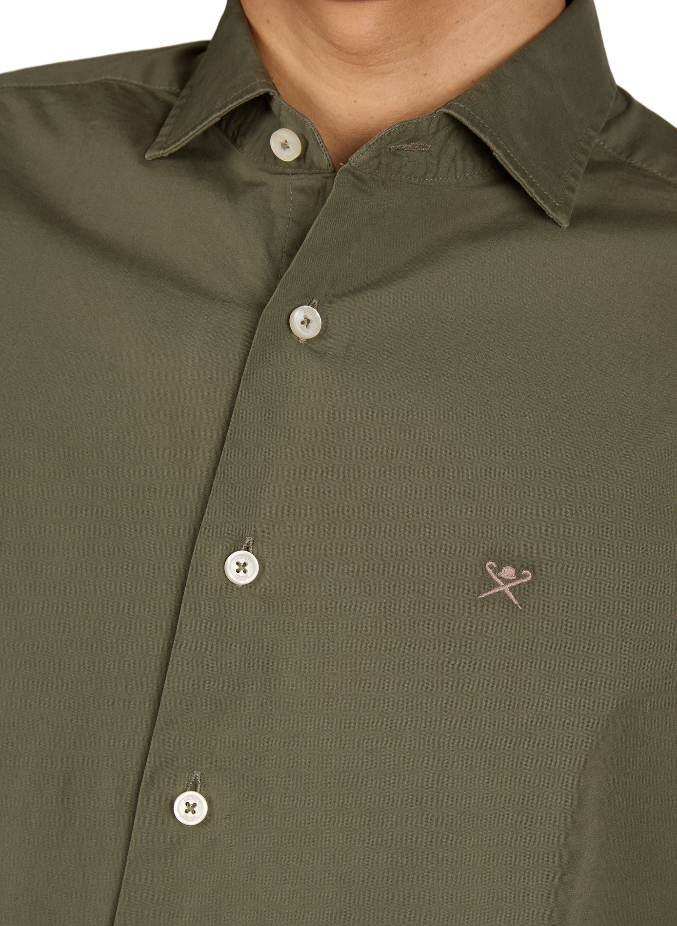 Solid classic collar cotton shirt HACKETT Khaki