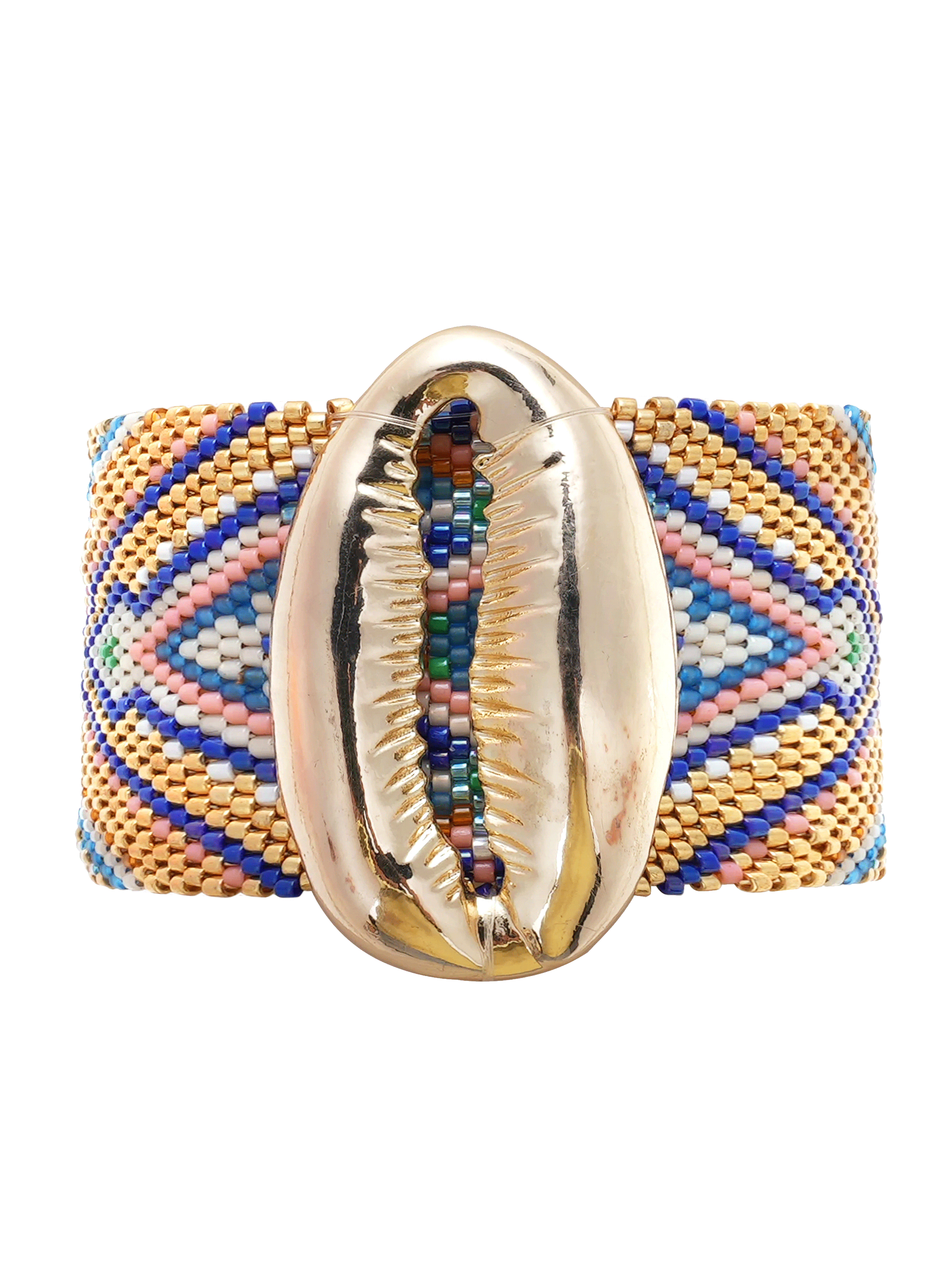 Bracelet manchette perles tissées avec cabochon coquillage aphase HIPANEMA Doré