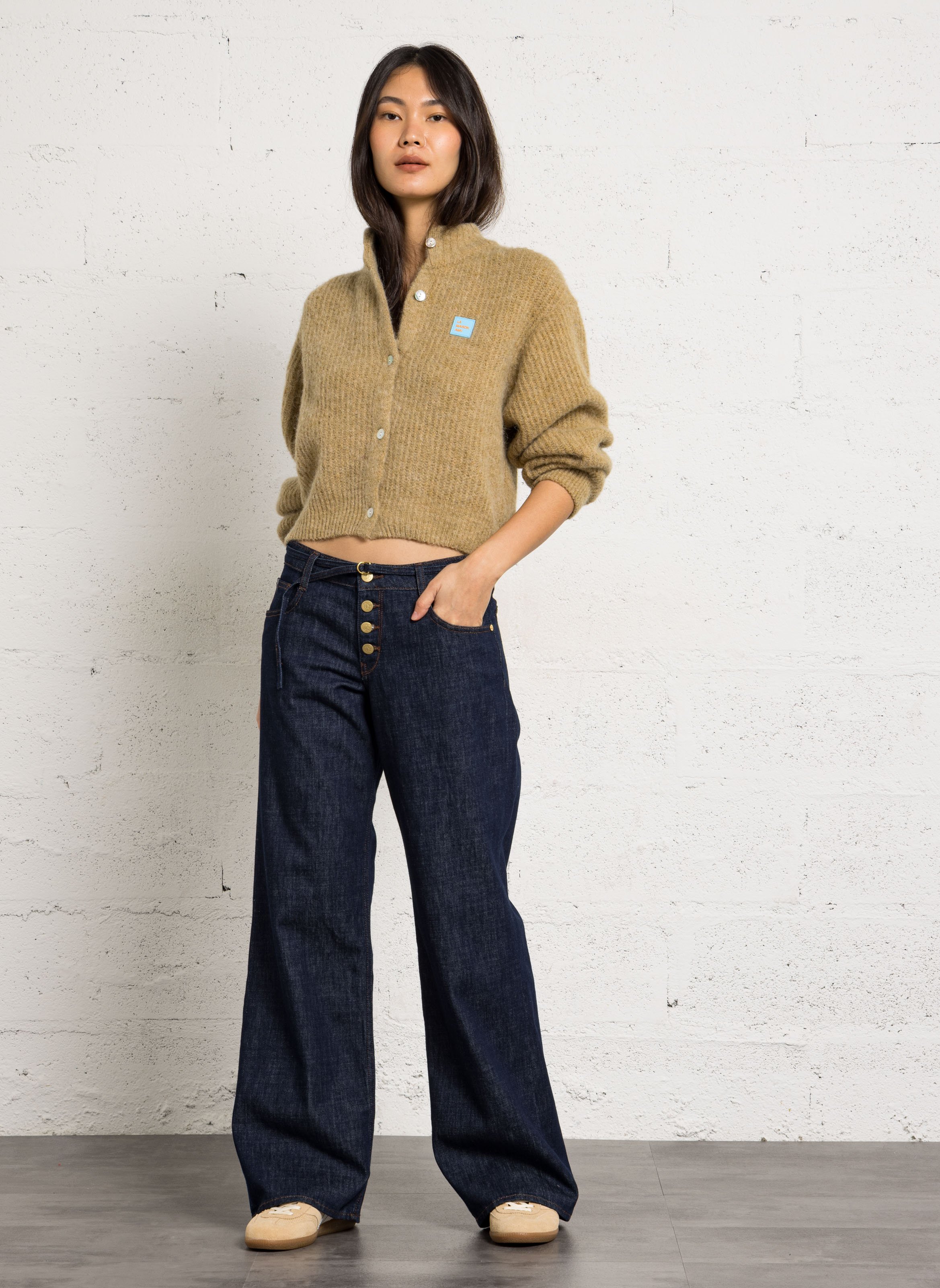 Gilet oversize col montant en maille east AMERICAN VINTAGE Beige