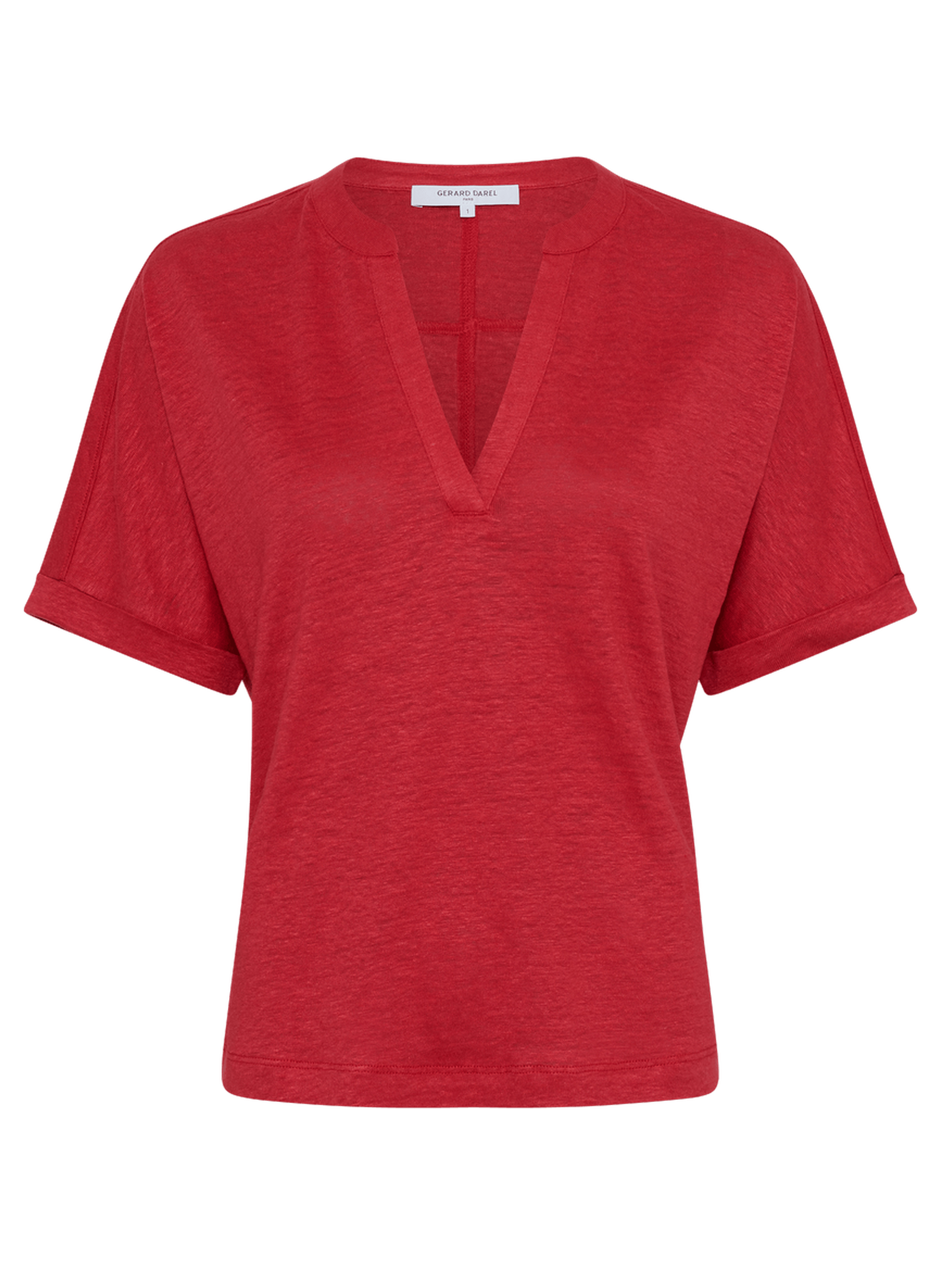 T-shirt col tunisien en lin - miora GERARD DAREL Rouge