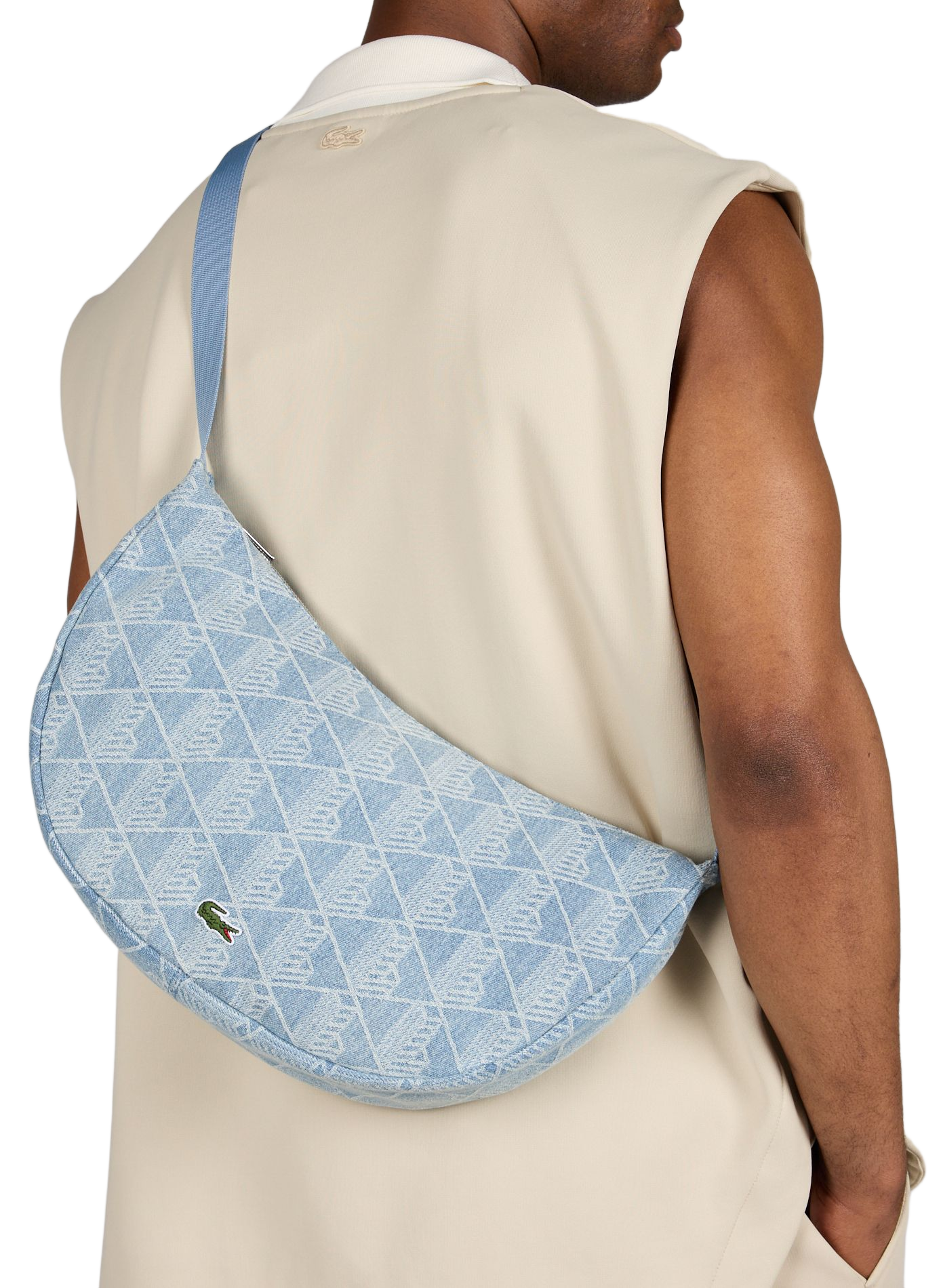 Sac lune à bandoulière en coton LACOSTE Bleu