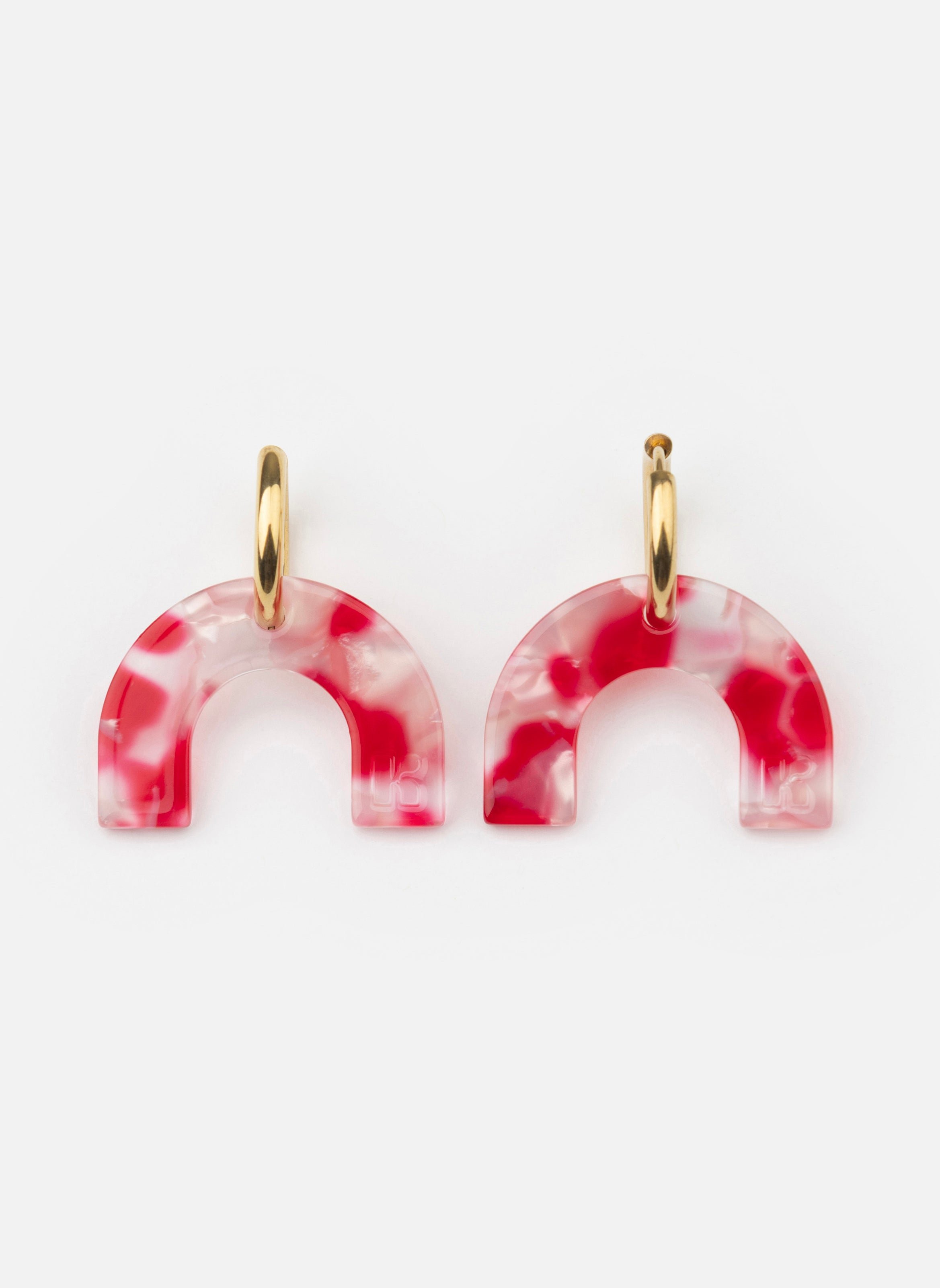 Boucles d'oreilles arc-en-ciel avec anneaux en acier inoxydable doré KURAGE GINZA Rouge