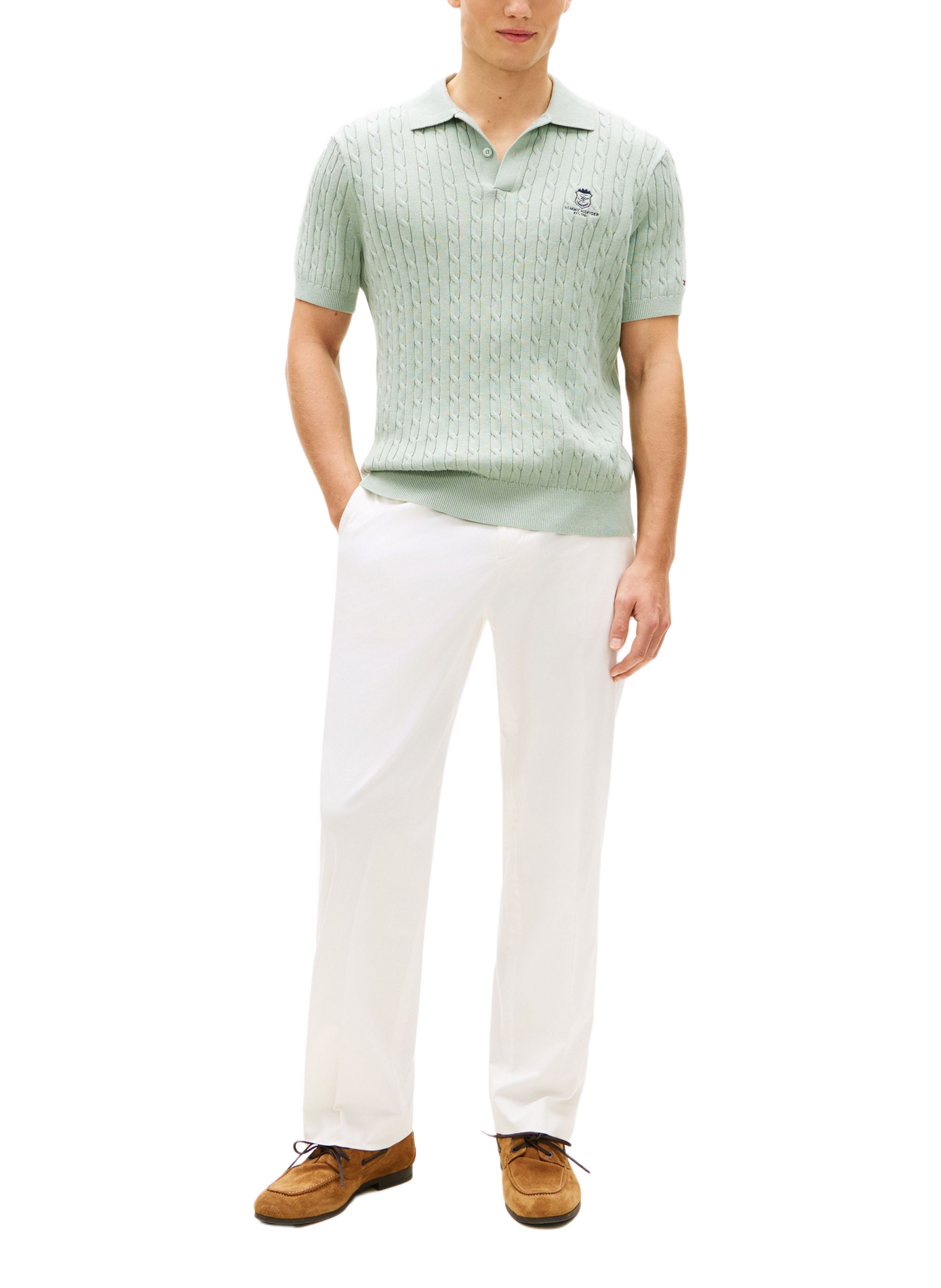 Short-sleeved twisted knit cotton polo TOMMY HILFIGER Green