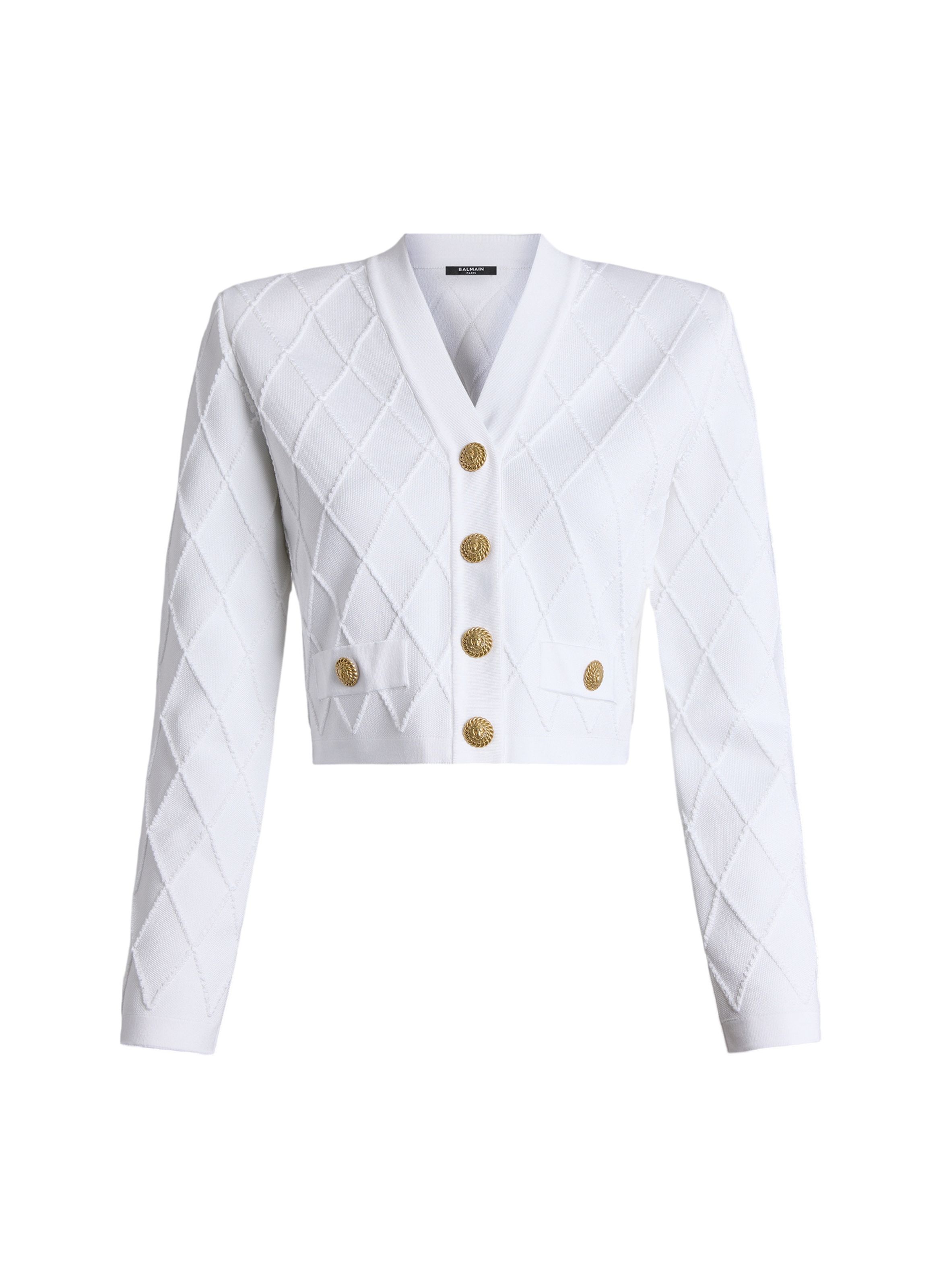 Cardigan court en maille BALMAIN Blanc