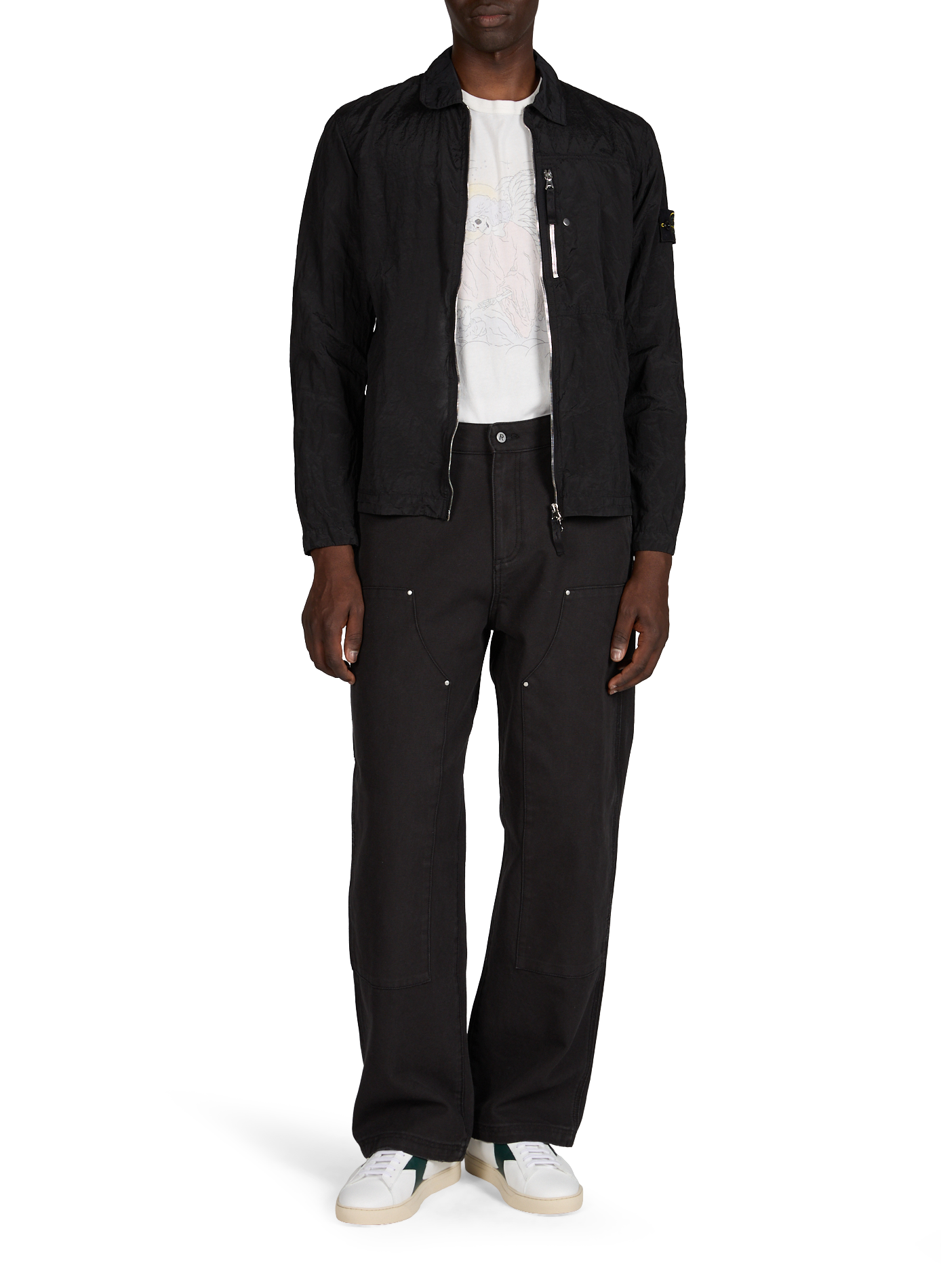Surchemise droite zippée en tissu technique STONE ISLAND Noir