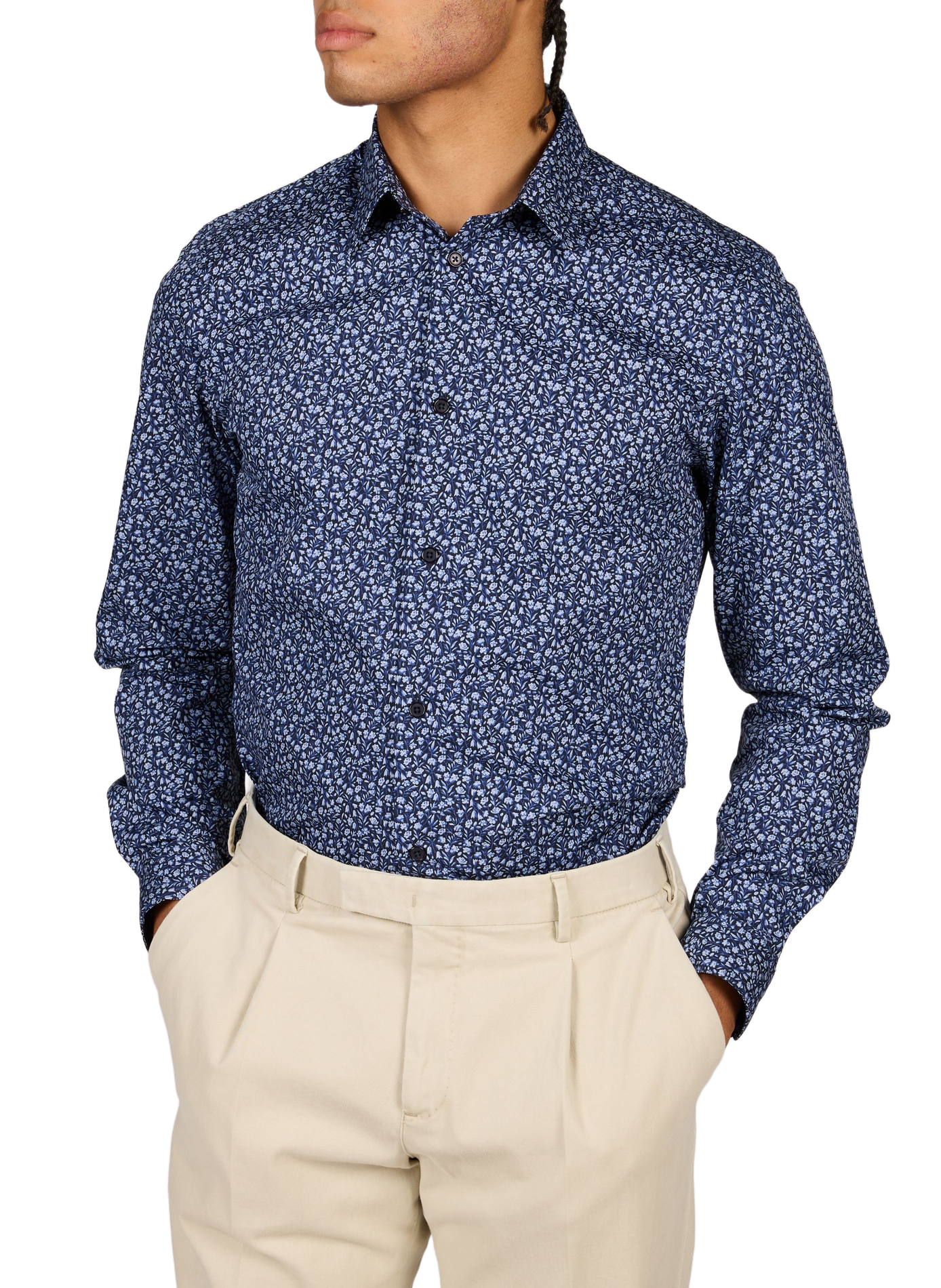 Slim-fit cotton shirt AU PRINTEMPS PARIS Blue