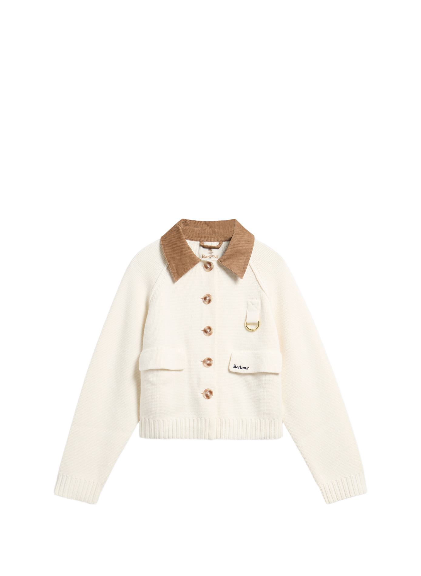 Cardigan côtelé en coton et laine mérinos BARBOUR Beige