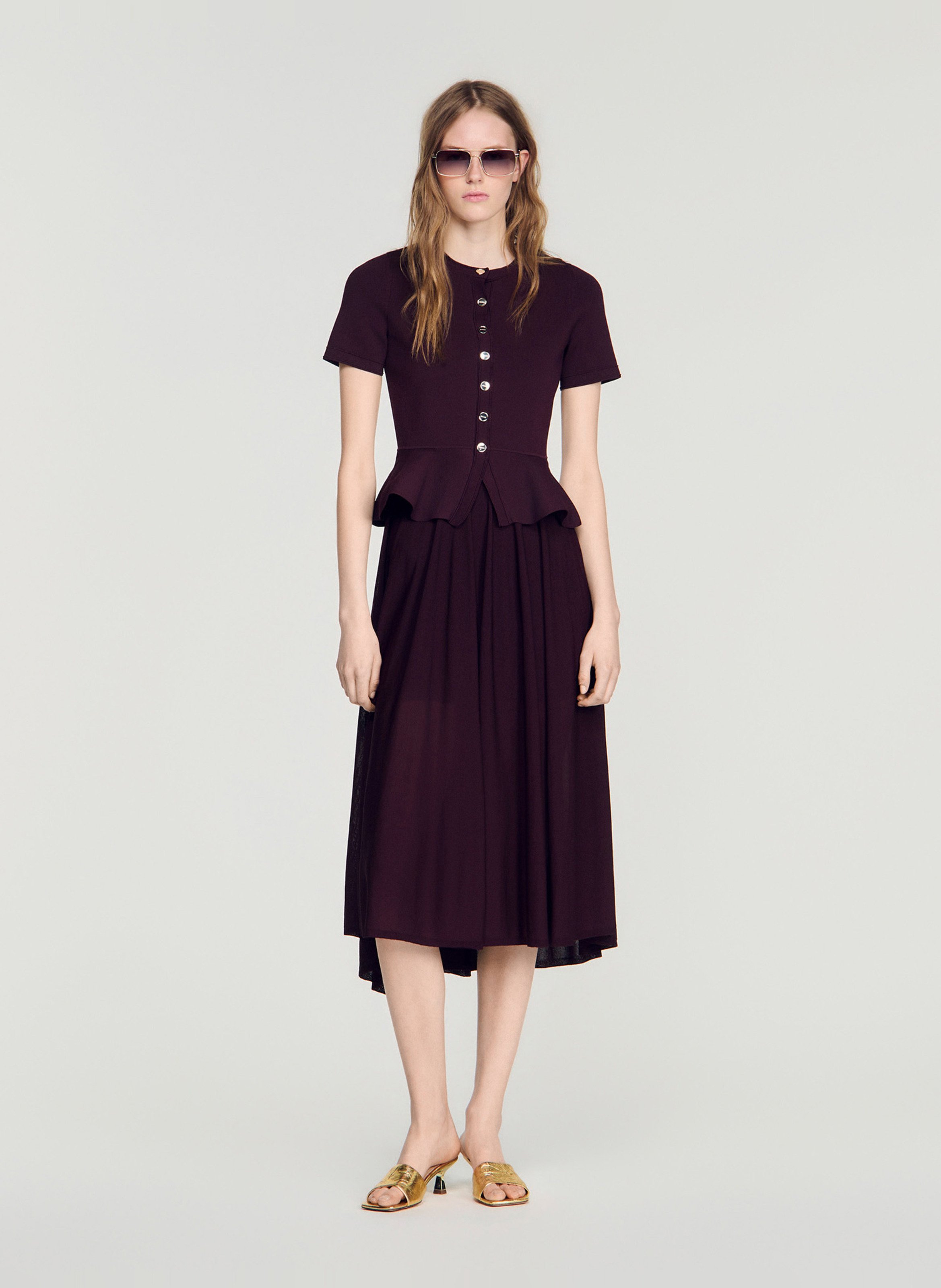 Robe longue col rond SANDRO Rouge