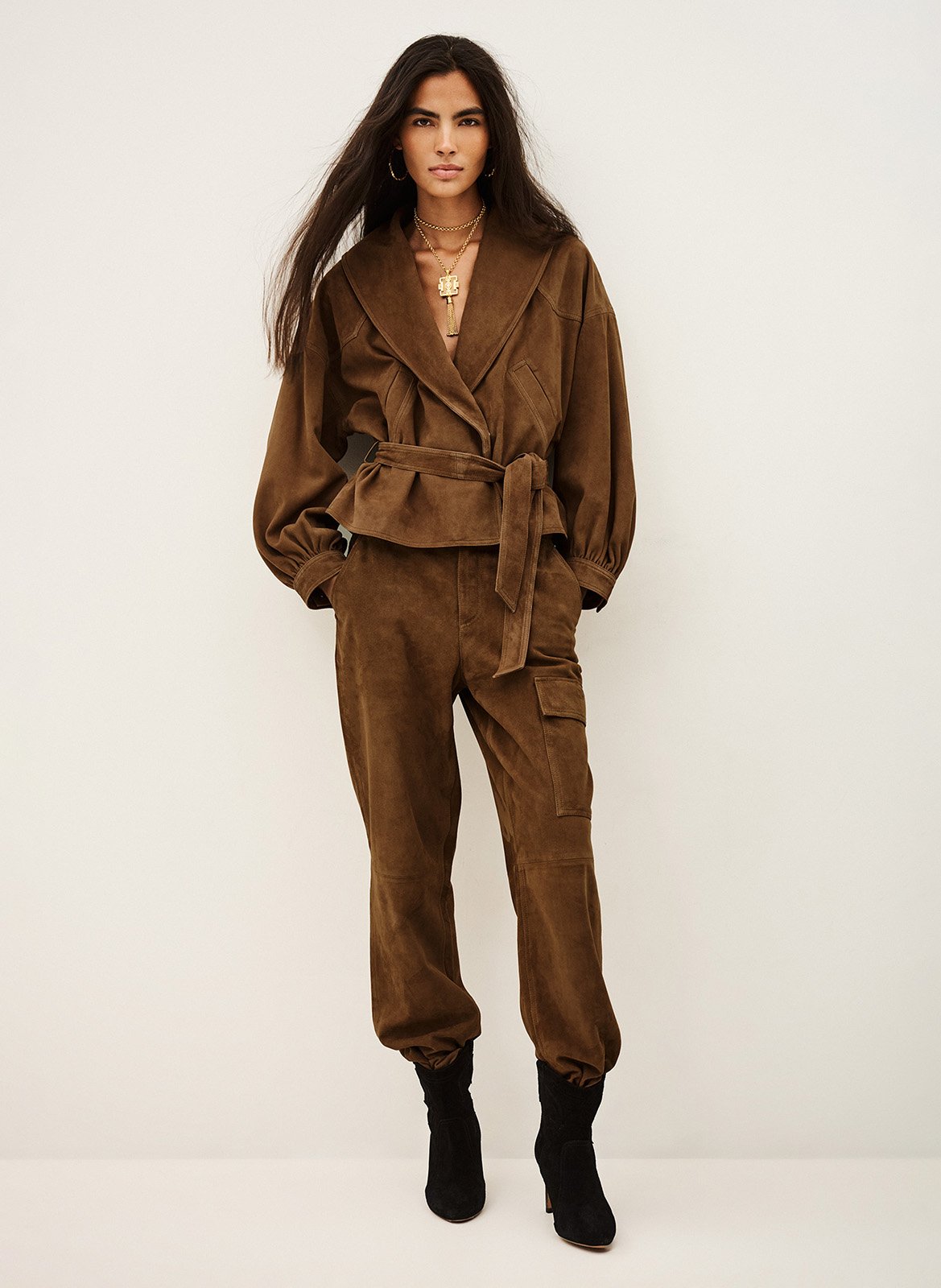 Veste ceinturée en cuir manon BA&SH Marron