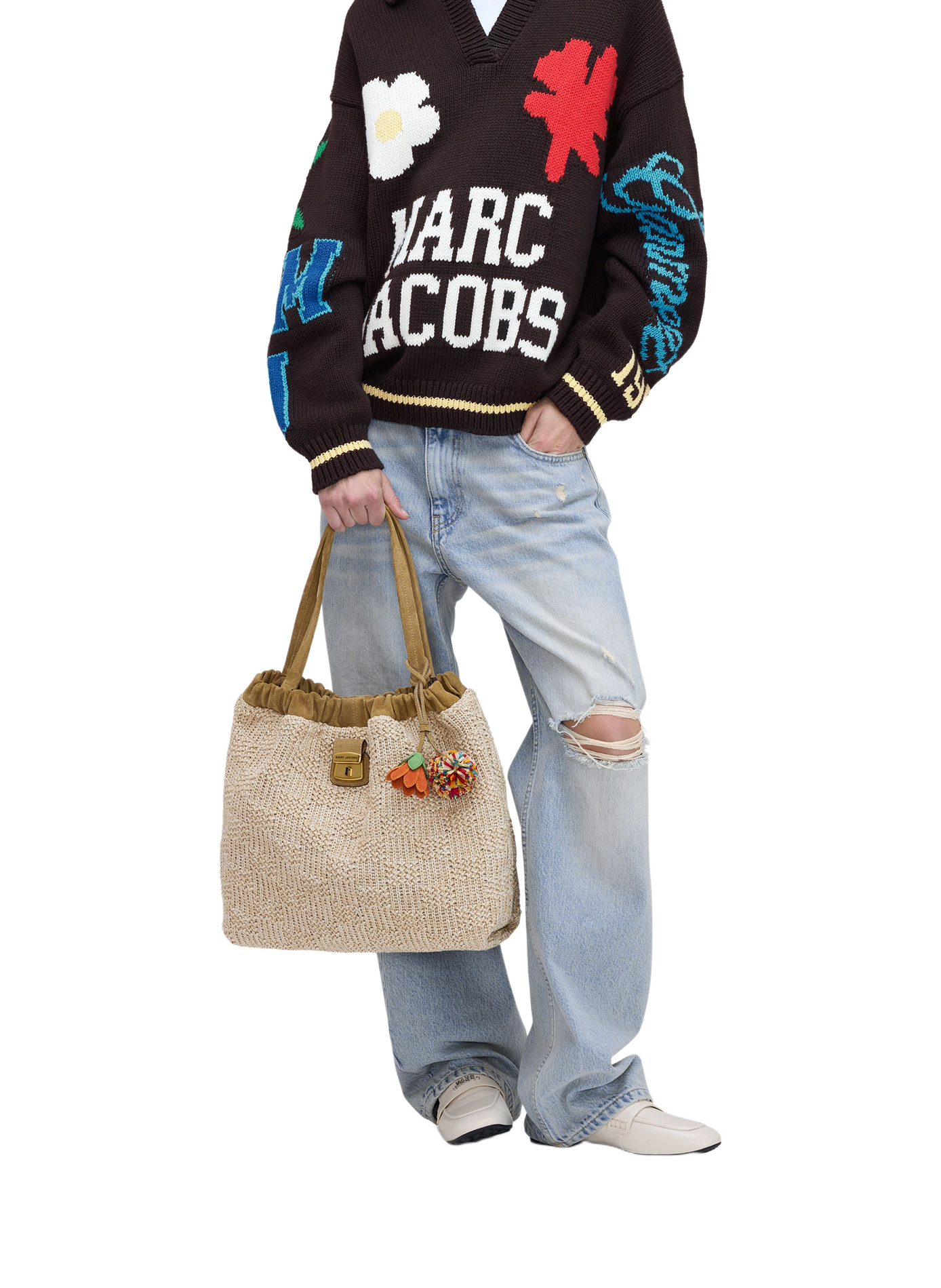 Sac à main raphia avec charms MARC JACOBS Beige