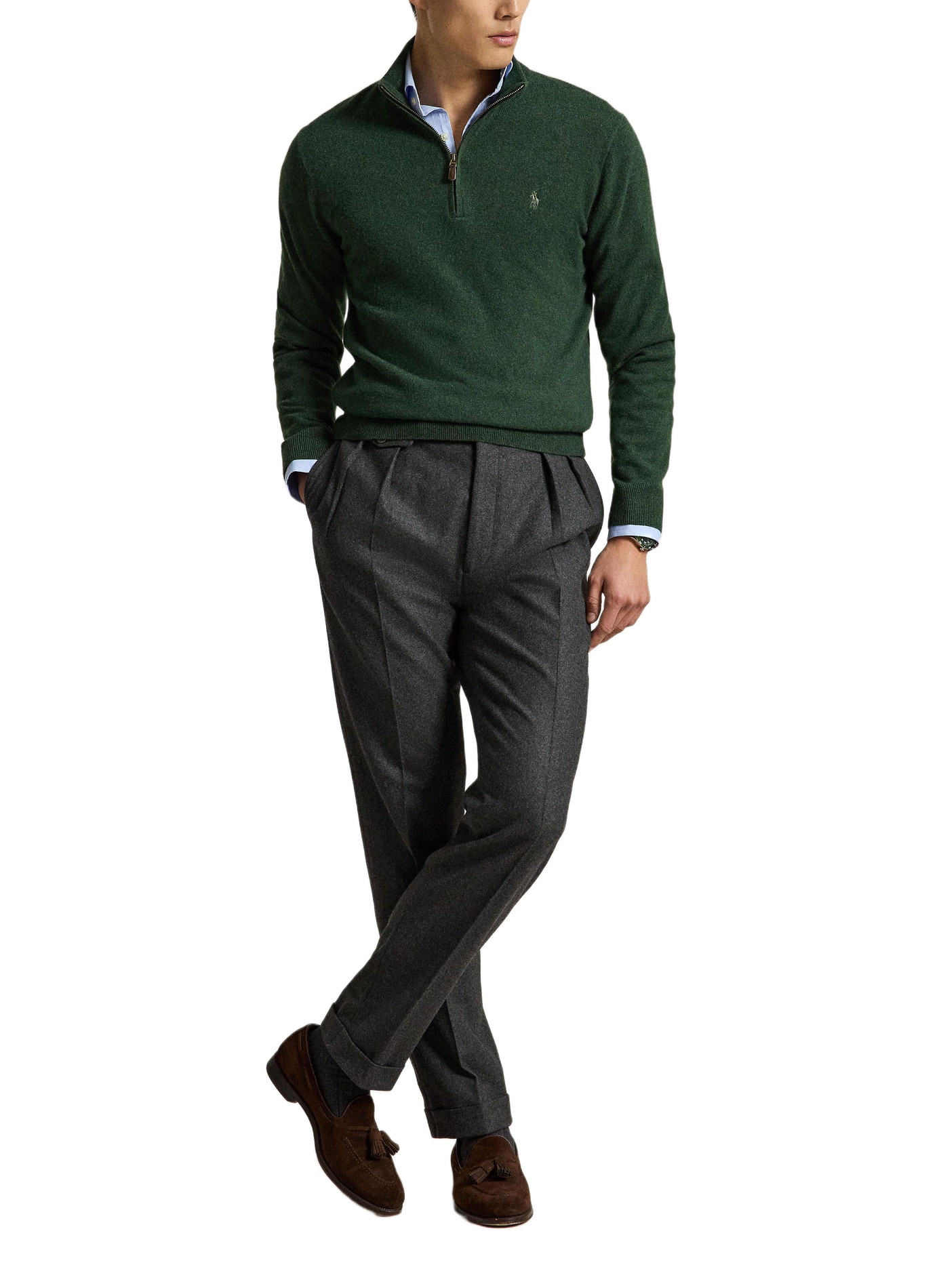 Pull col zippé en laine POLO RALPH LAUREN Vert