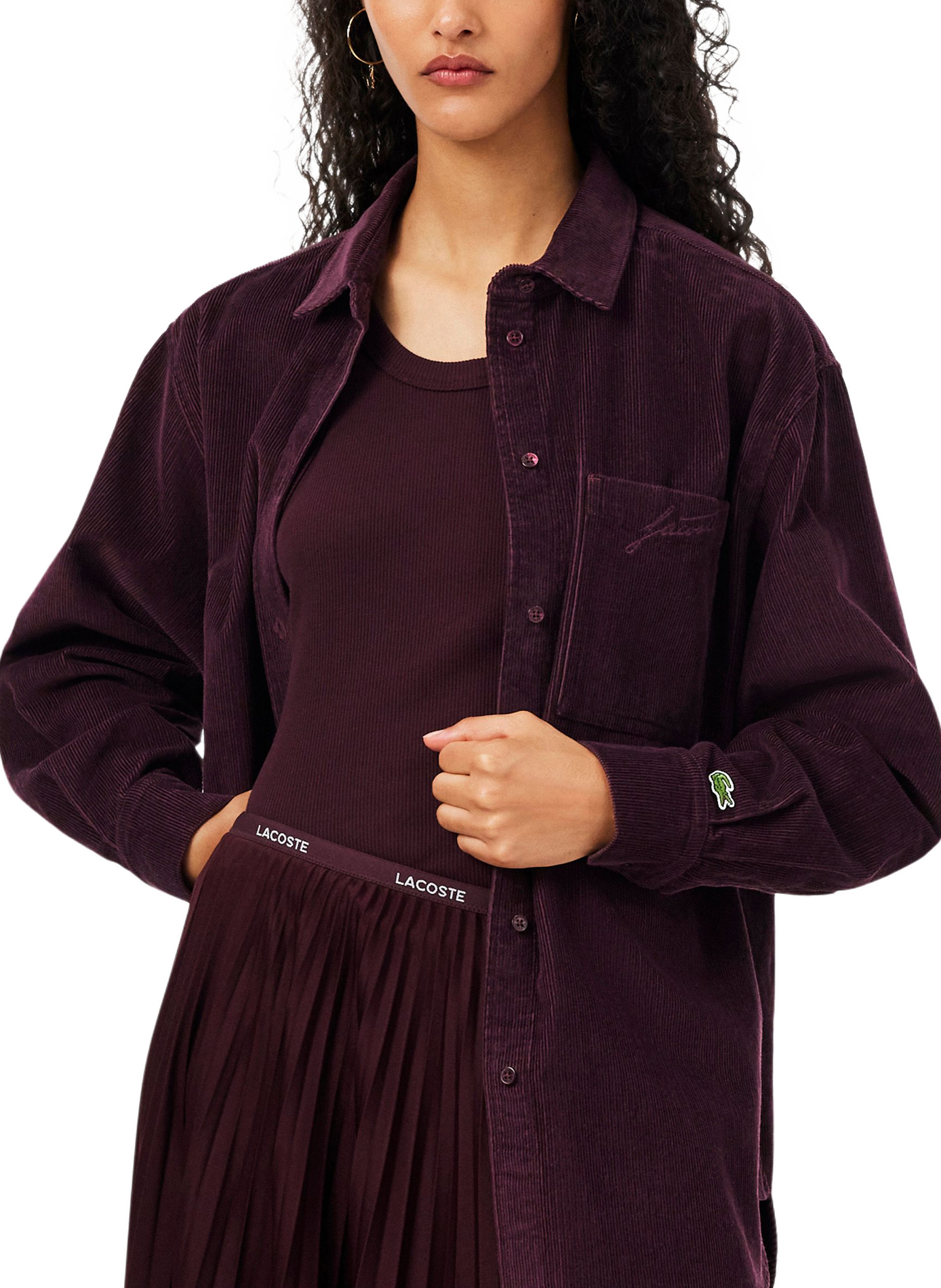 Oversized cotton shirt with patterns LACOSTE Purple