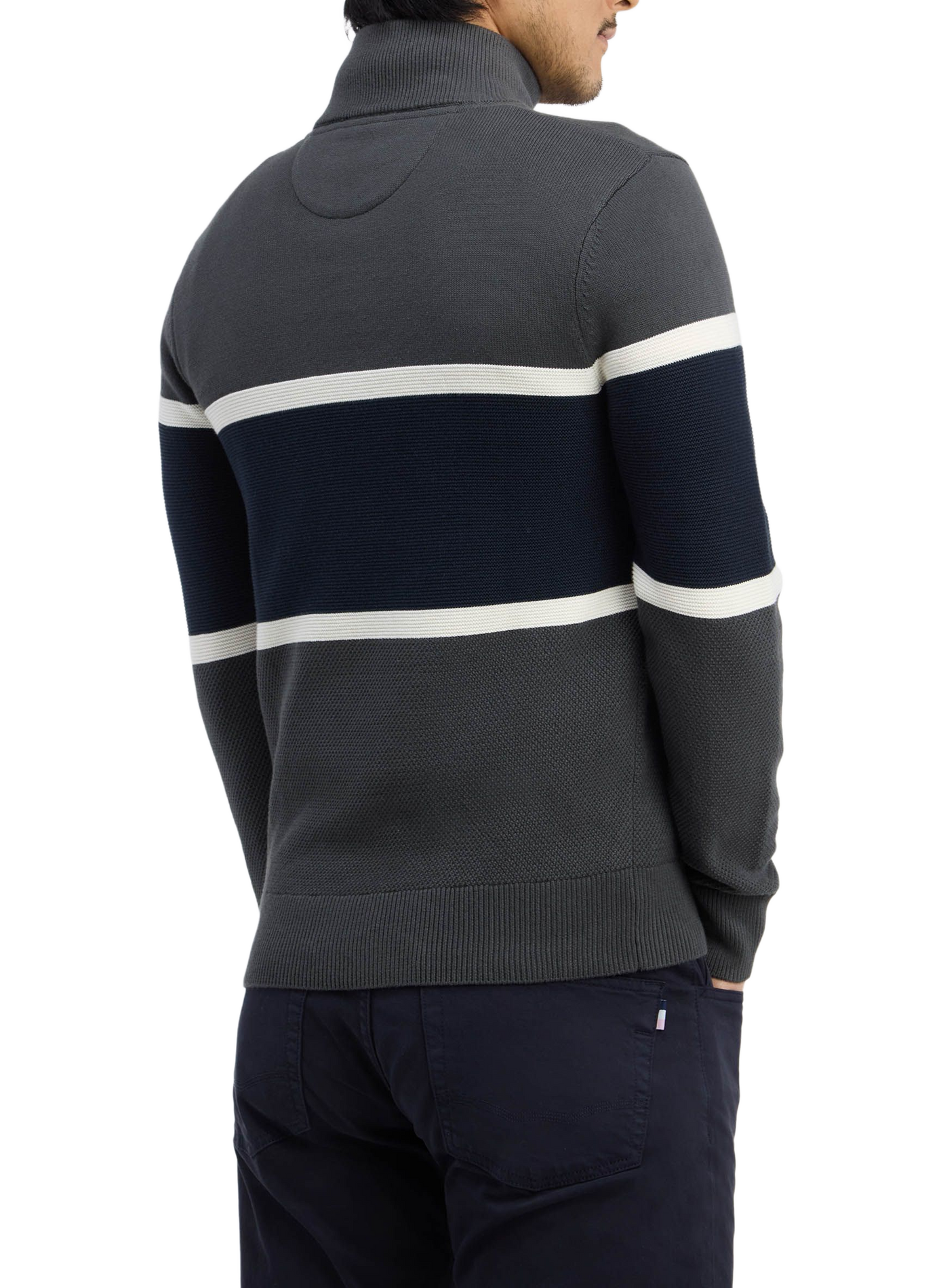 Pull col camionneur rayé en coton EDEN PARK Khaki