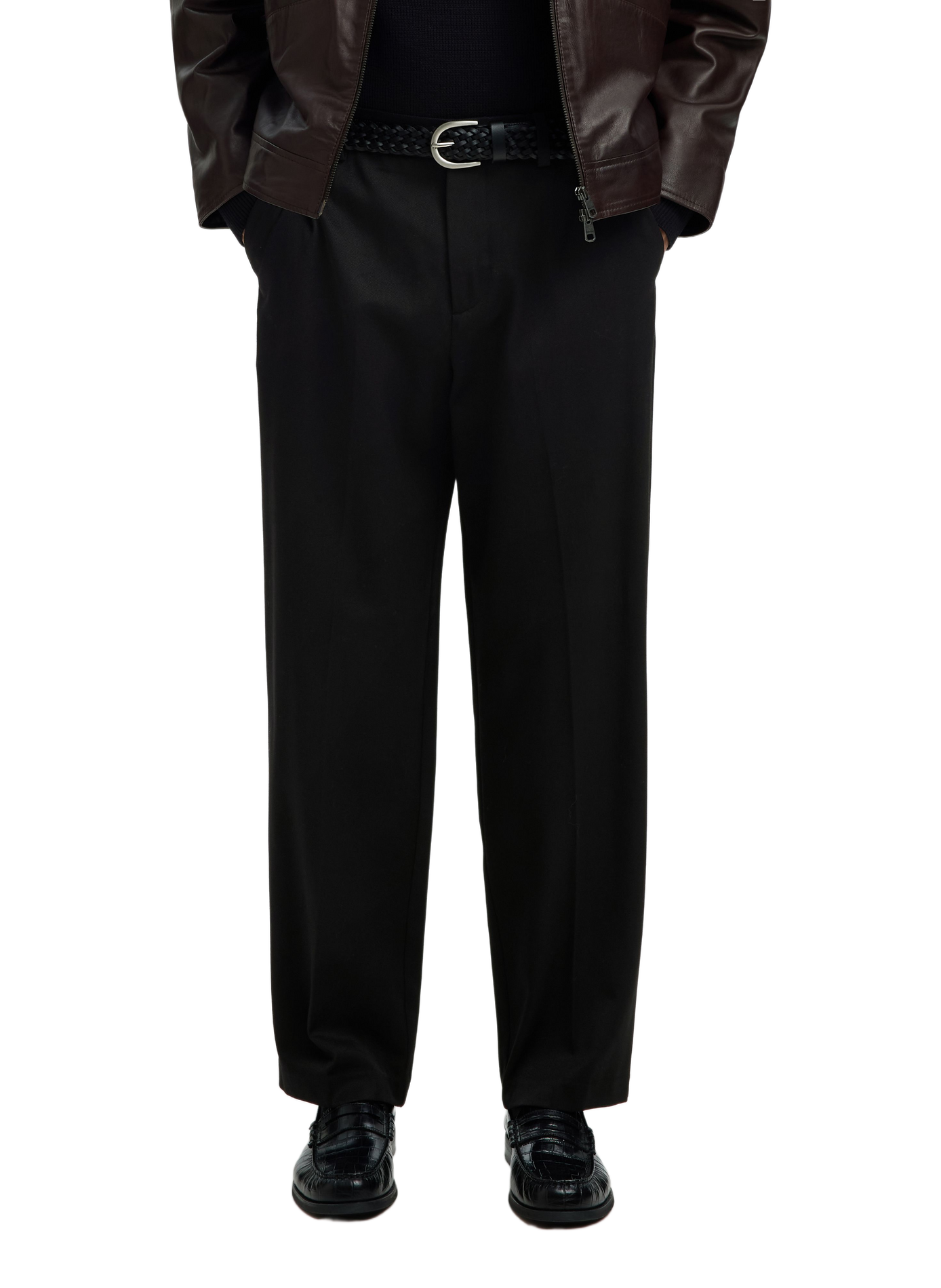 Gerade geschnittene Hose aus Wolle und Baumwolle SELECTED Schwarz
