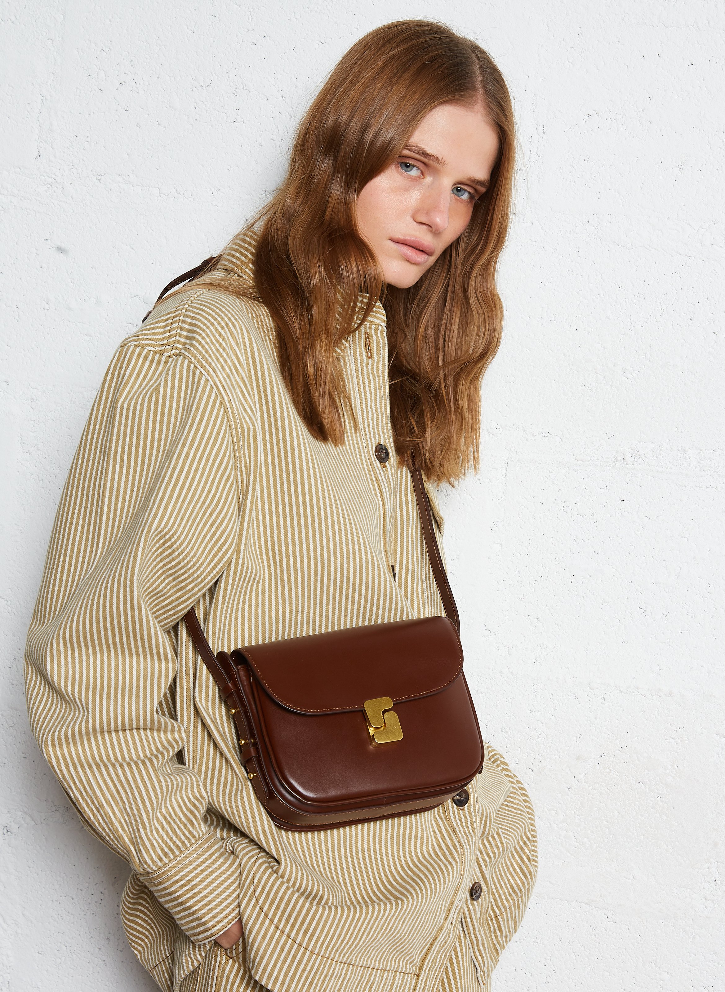 Sac bandoulière en cuir Bellissima mini SOEUR Marron