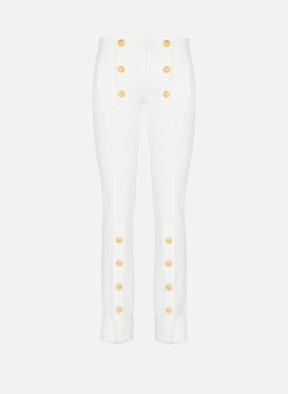 Jean en denim à boutons Blanc by BALMAIN BALMAIN Jean en denim à boutons Blanc