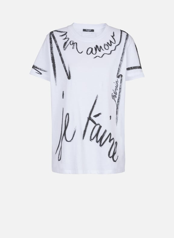 T-shirt à manches courtes imprimé je t'aime Blanc by BALMAIN BALMAIN T-shirt à manches courtes imprimé je t'aime Blanc