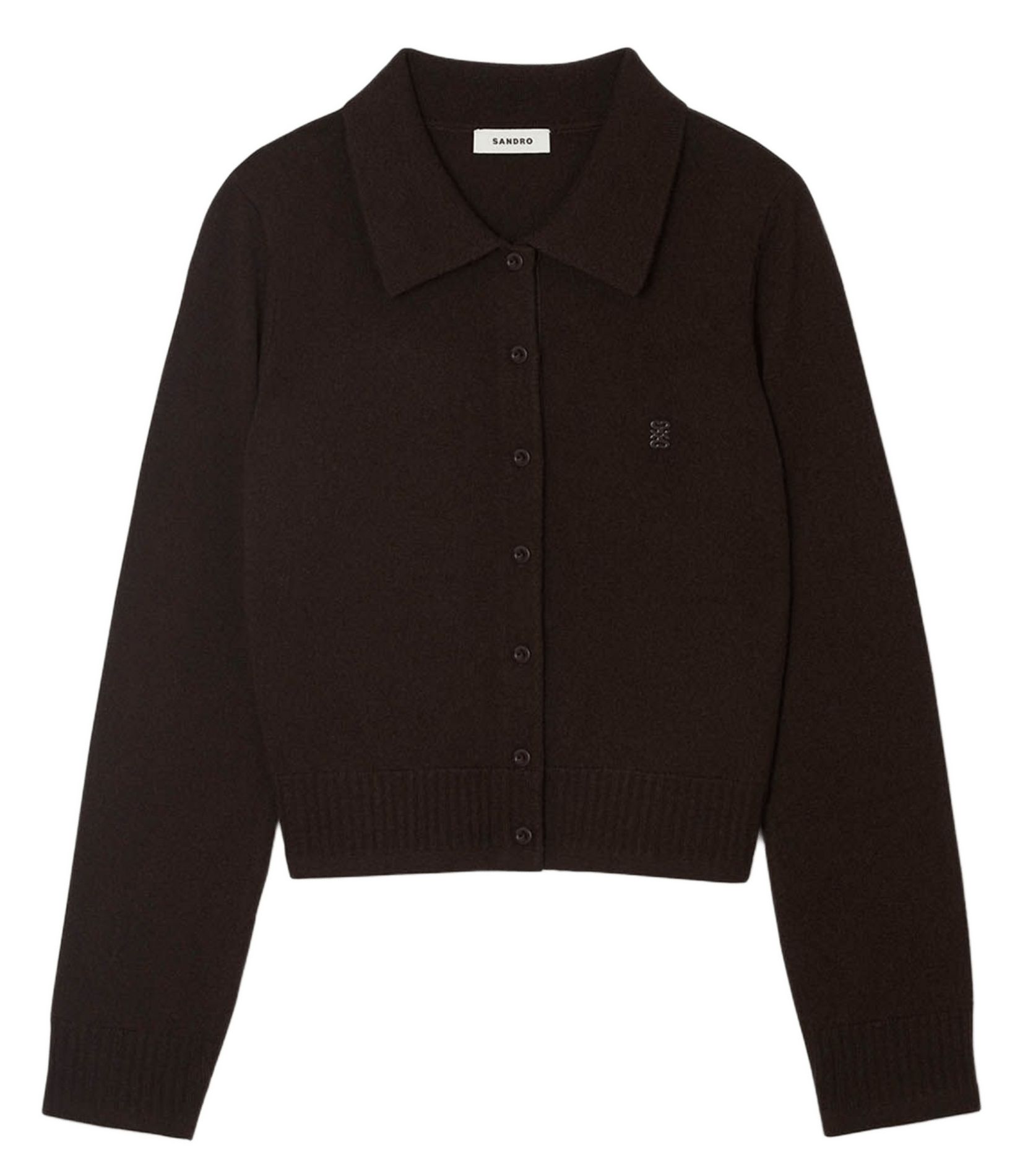 Cardigan droit col classique en laine et cachemire SANDRO Marron