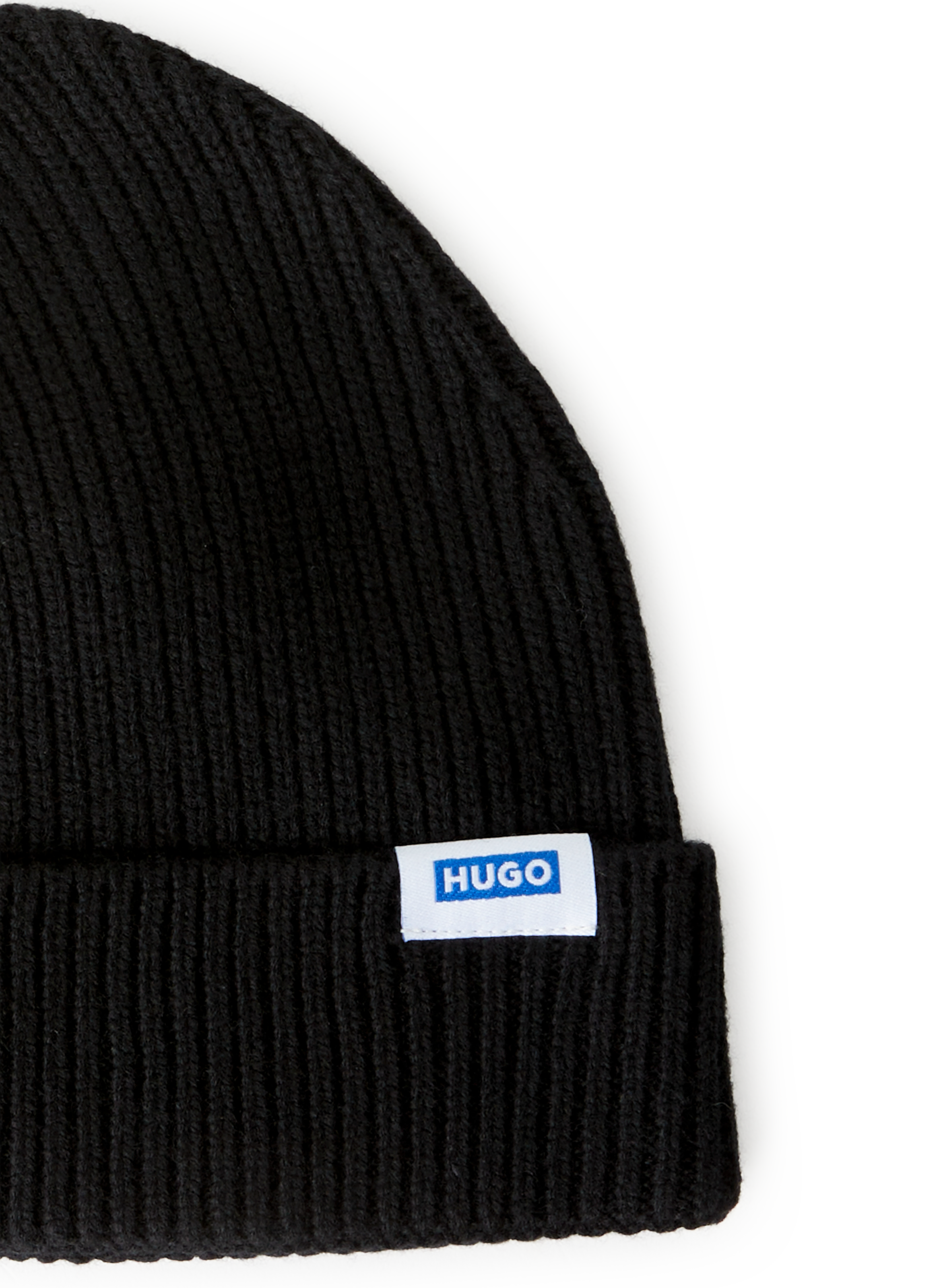 Bonnet côtelé à revers HUGO BLUE Noir