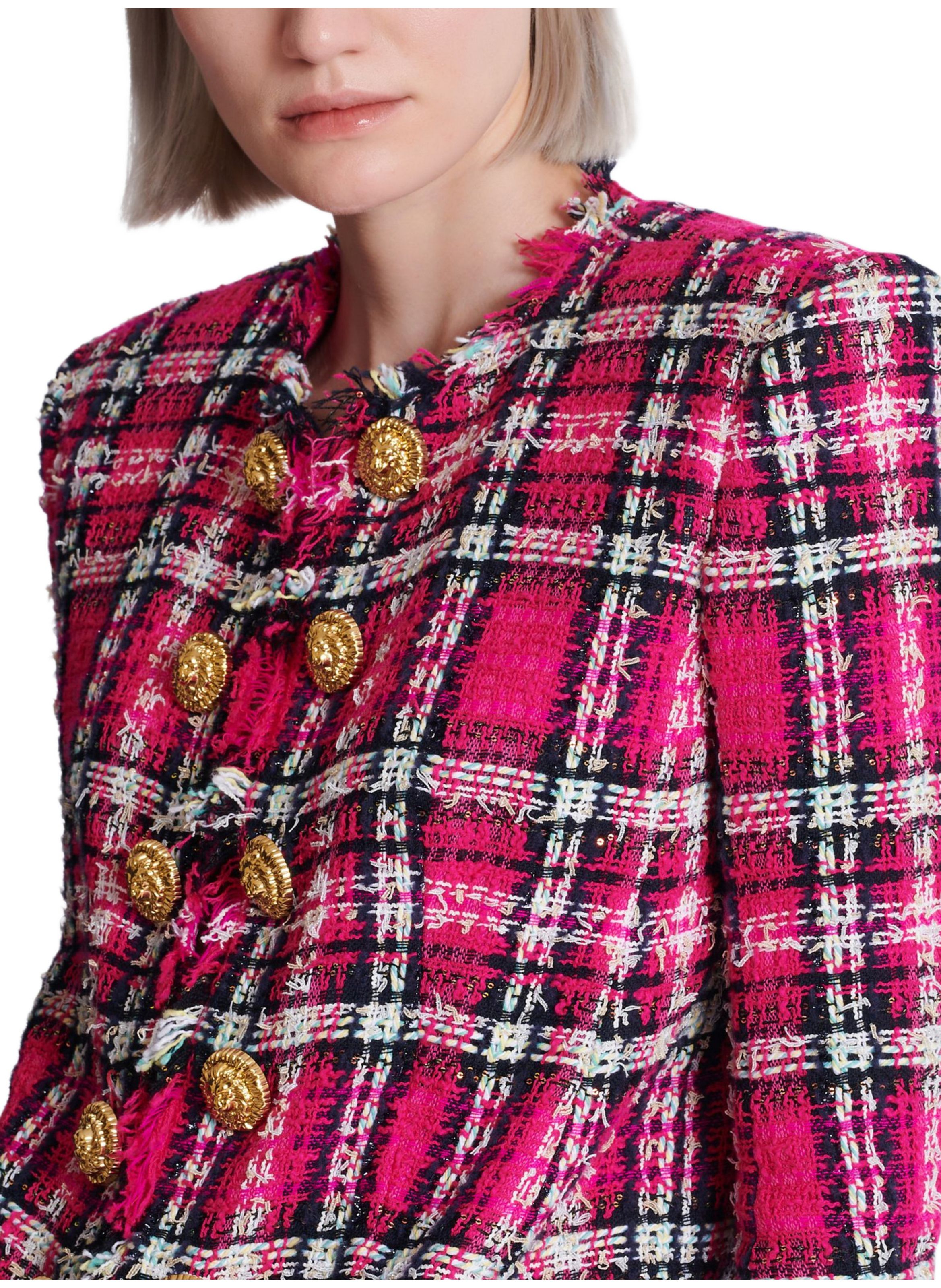 Spencer en tweed tartan à paillettes BALMAIN Rose