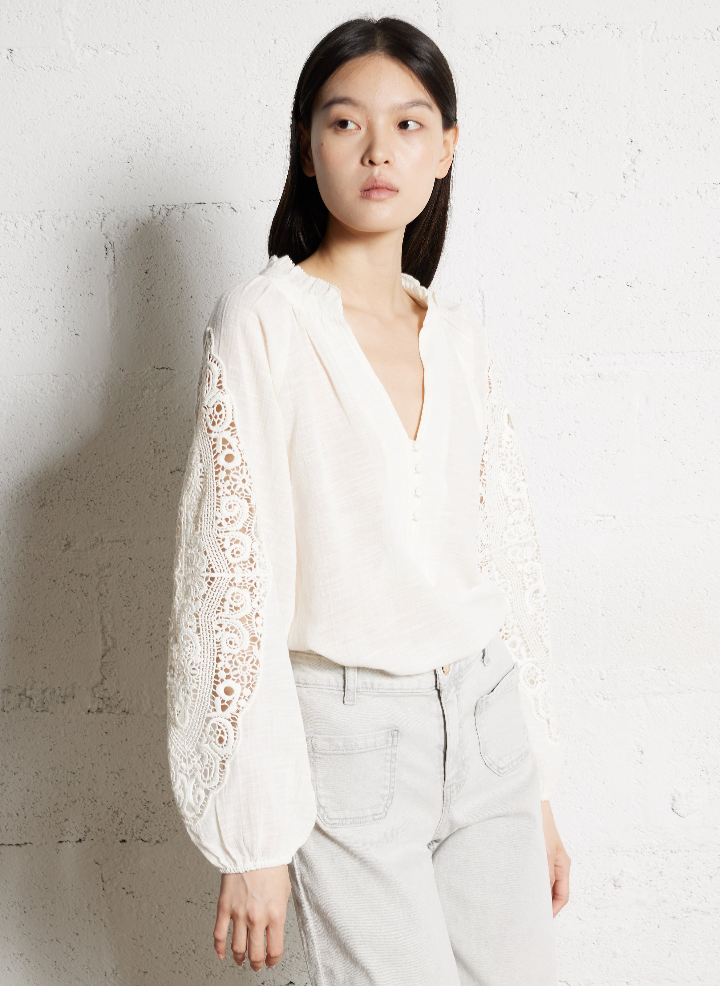 Blouse col v en coton simone MAISON 123 Beige