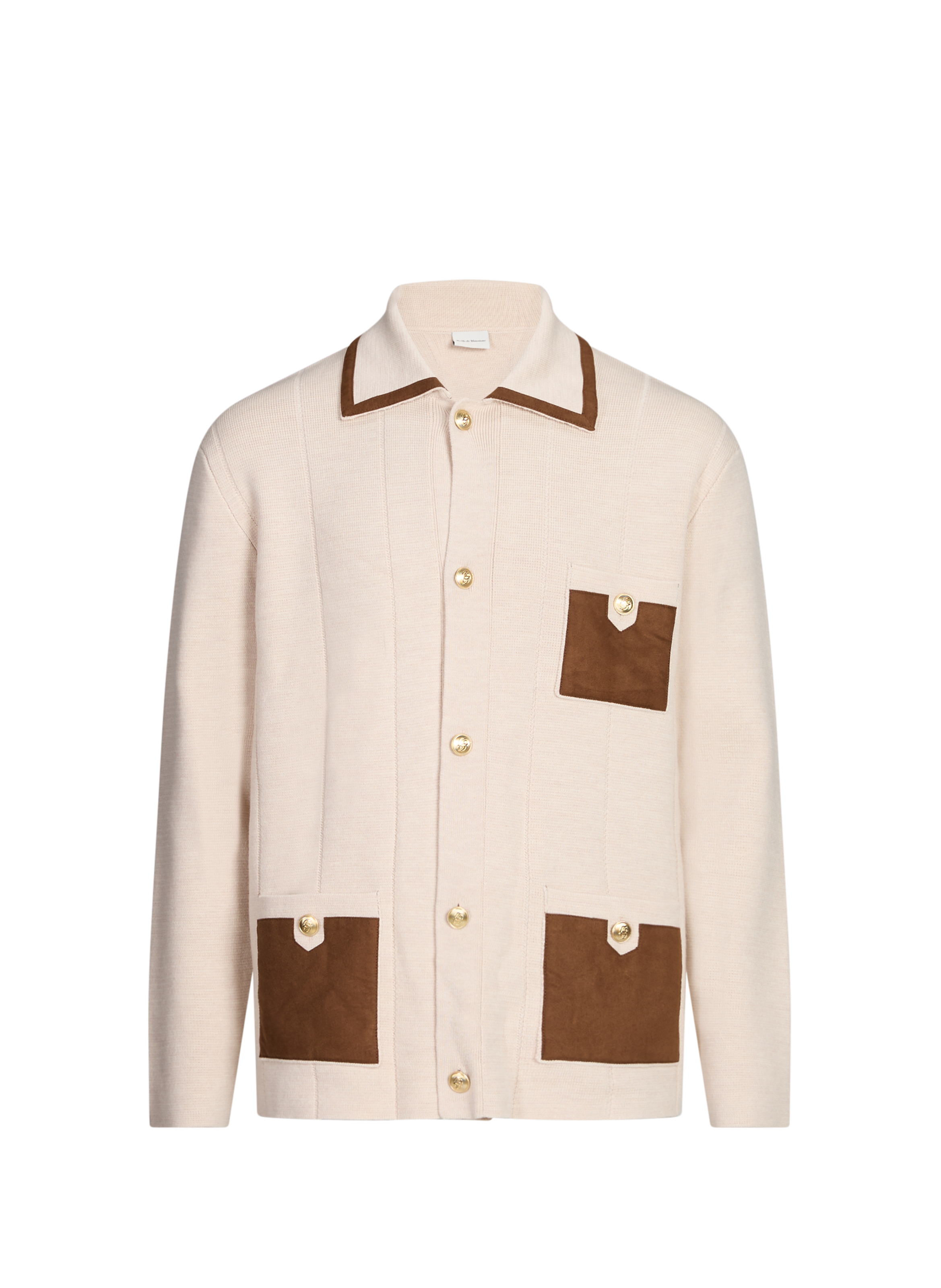 DROLE DE MONSIEUR Cardigan côtelé col classique en laine mérinos Beige