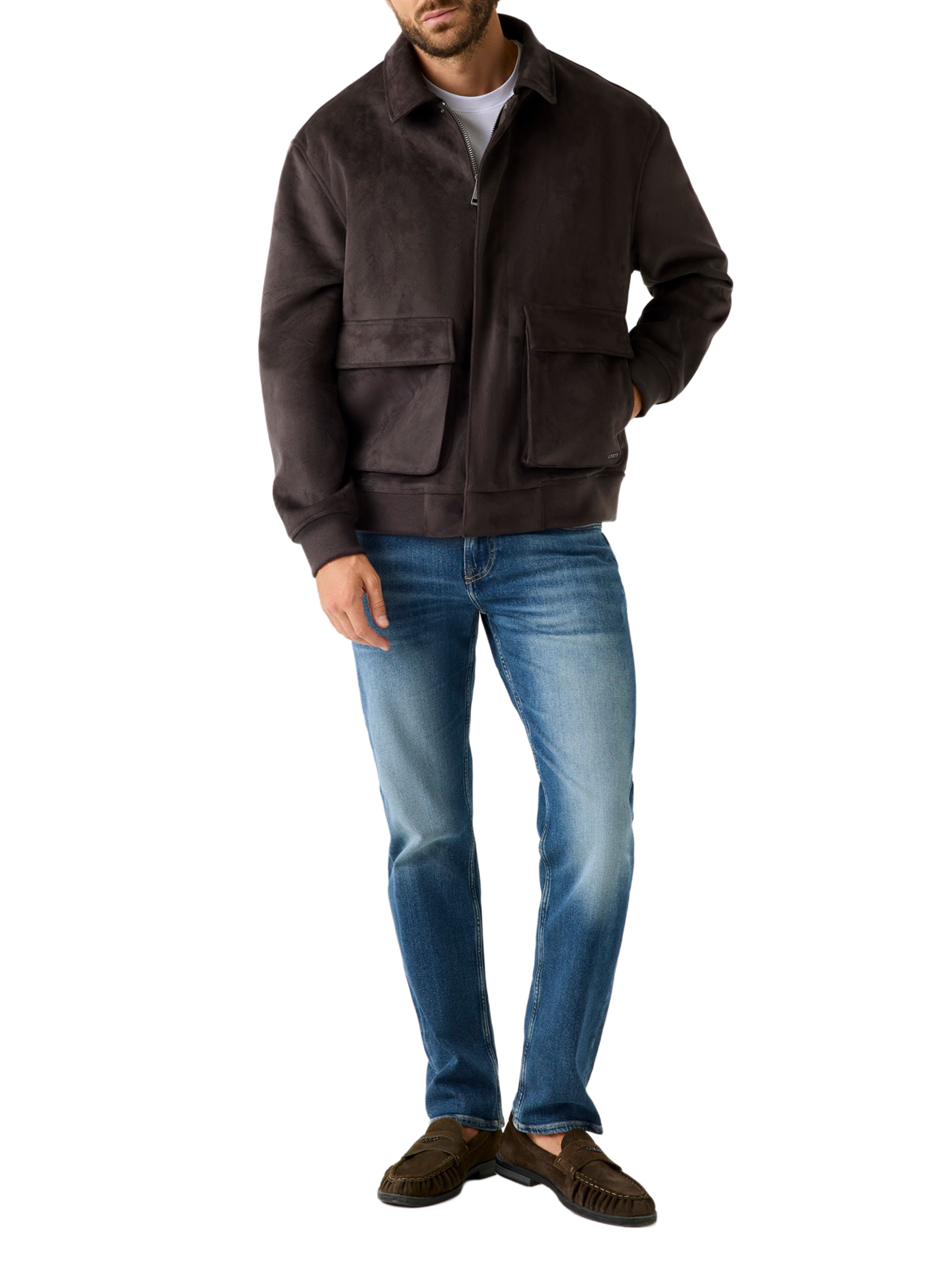 Suede jacket GUESS Brown