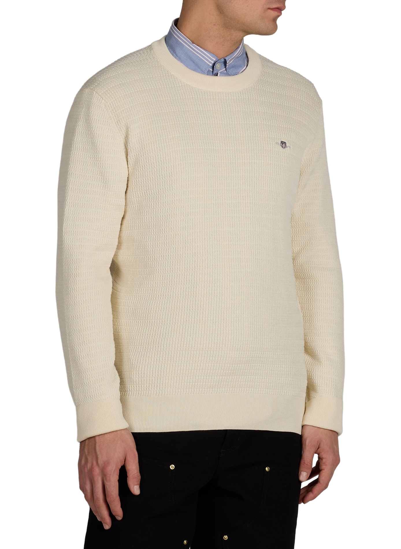 Round-neck ribbed knit cotton sweater GANT Beige