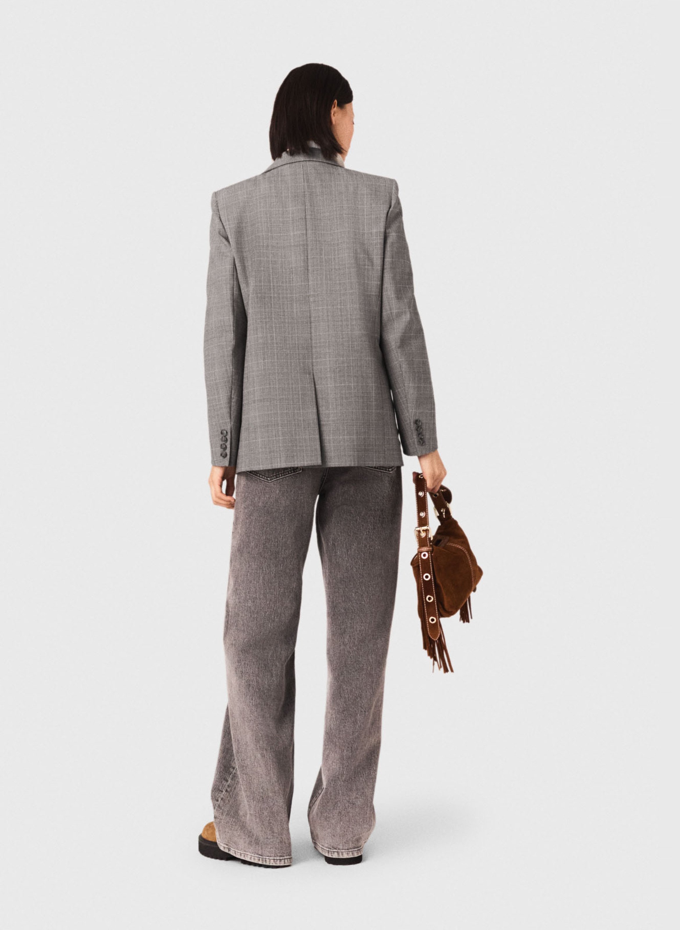 Jean droit délavé en coton mélangé MAJE Gris