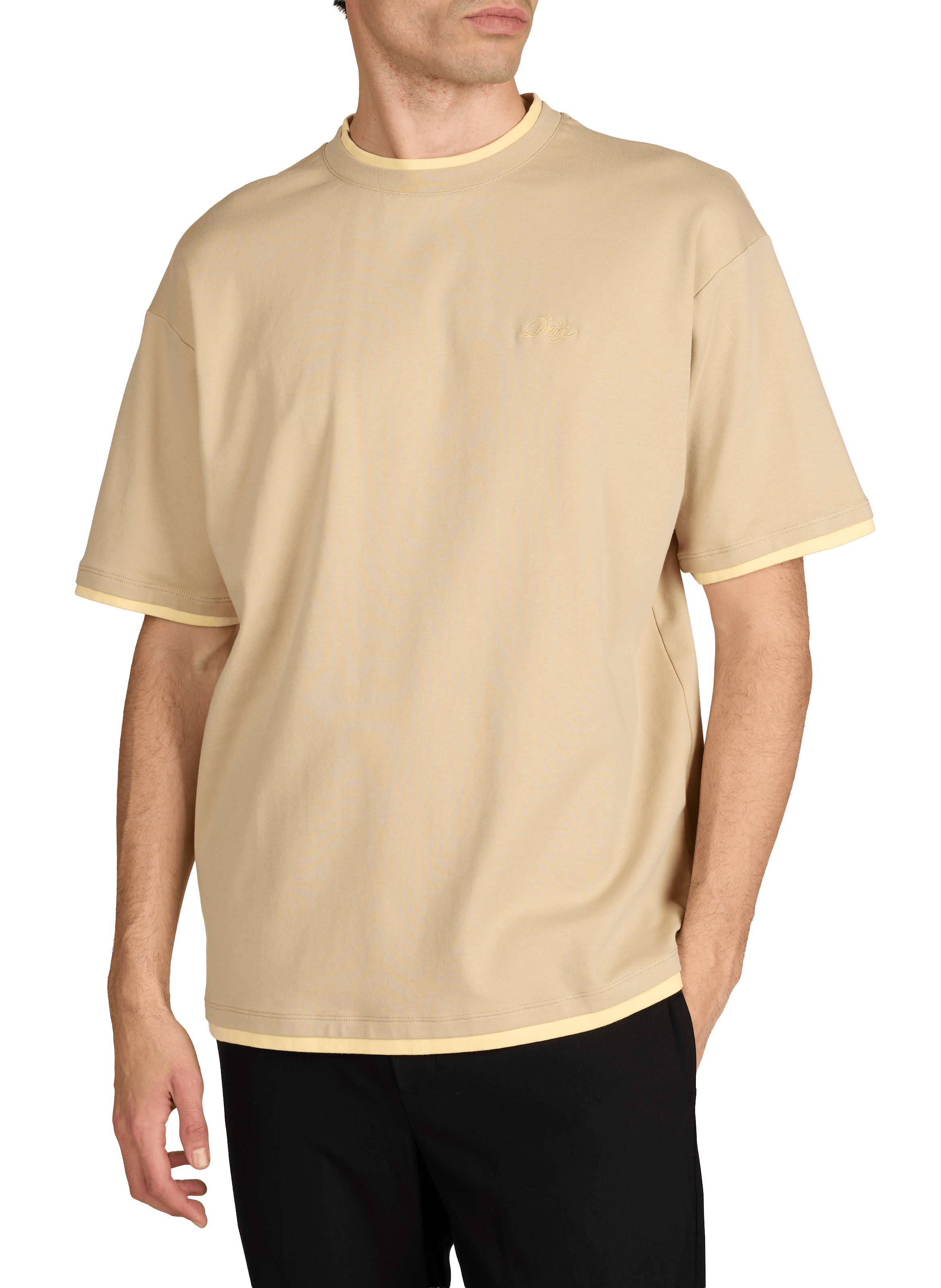T-shirt with round neck embroidery from a cotton brand. DROLE DE MONSIEUR Beige