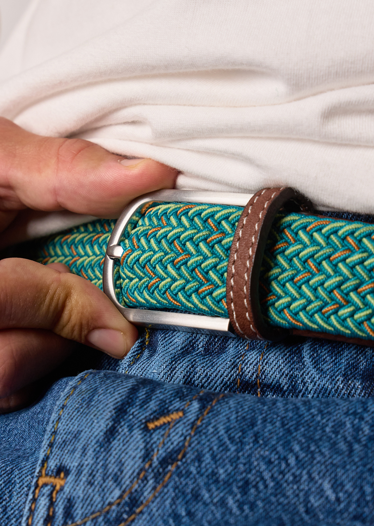 Ceinture tressée élastique multicolore BILLYBELT Vert