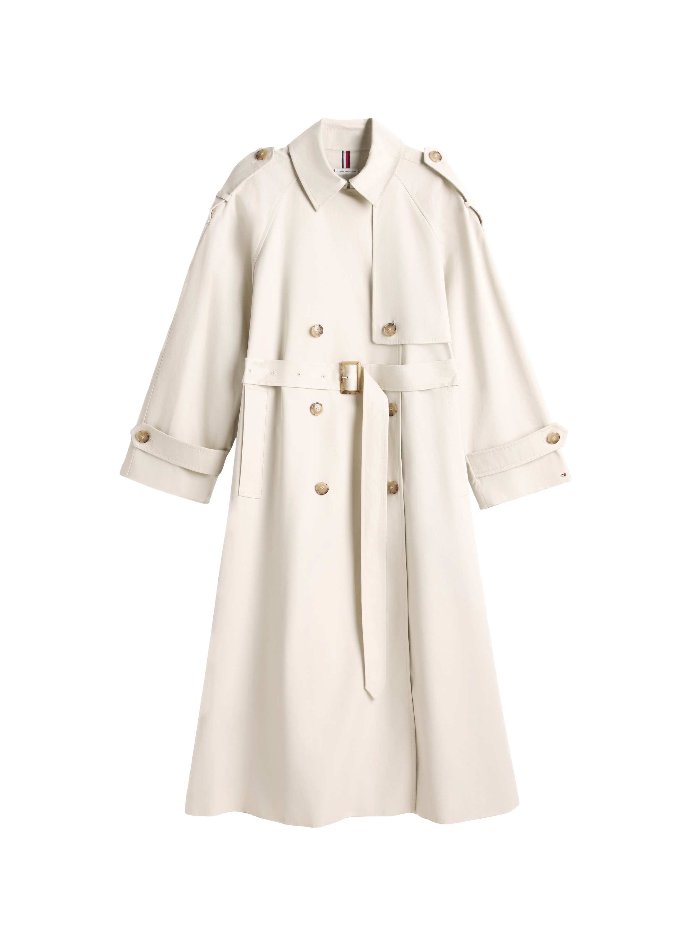 Long cotton belted trench coat TOMMY HILFIGER Beige